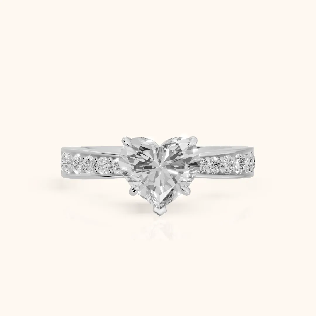 Riley Cathedral Pavé Heart Diamond Engagement Ring in Platinum — view 2