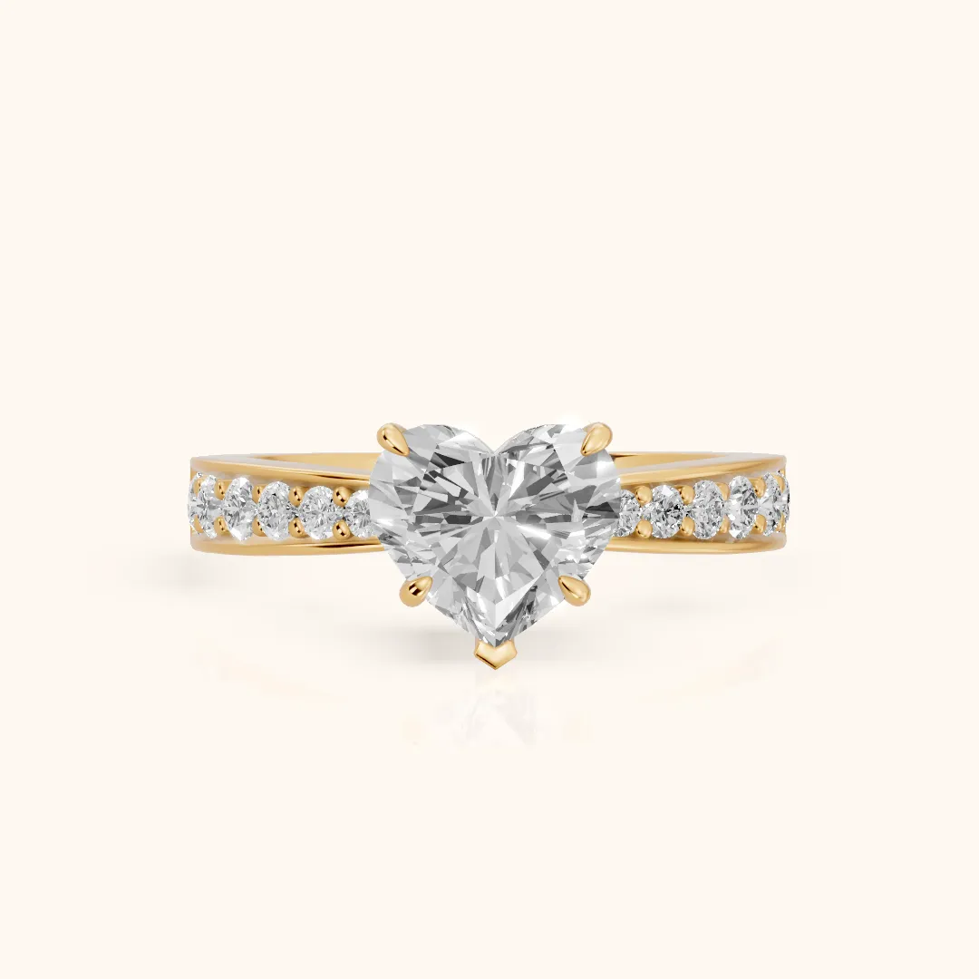 Riley Cathedral Pavé Heart Diamond Engagement Ring in Yellow Gold — view 2