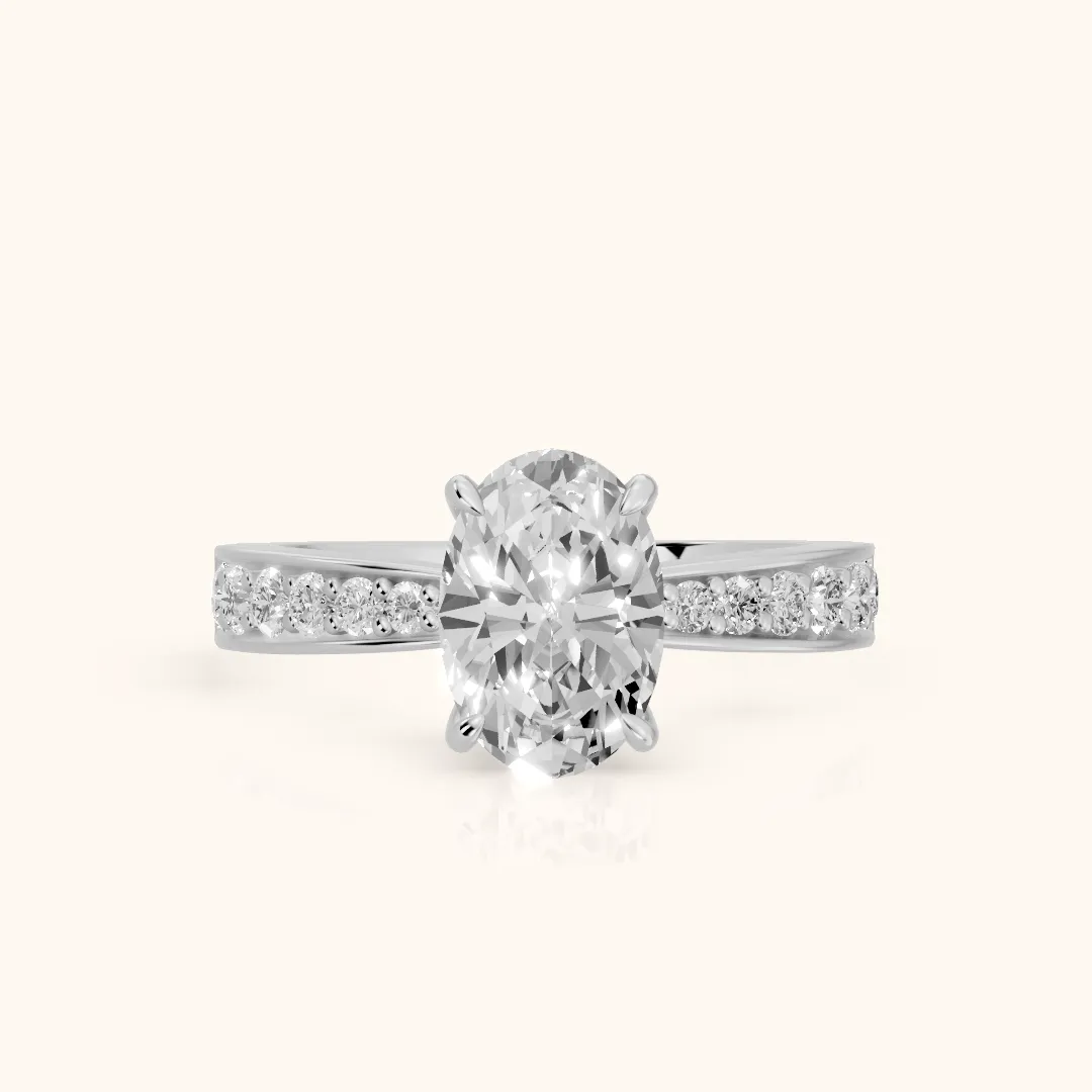 Riley Cathedral Pavé Oval Diamond Engagement Ring in White Gold — view 2