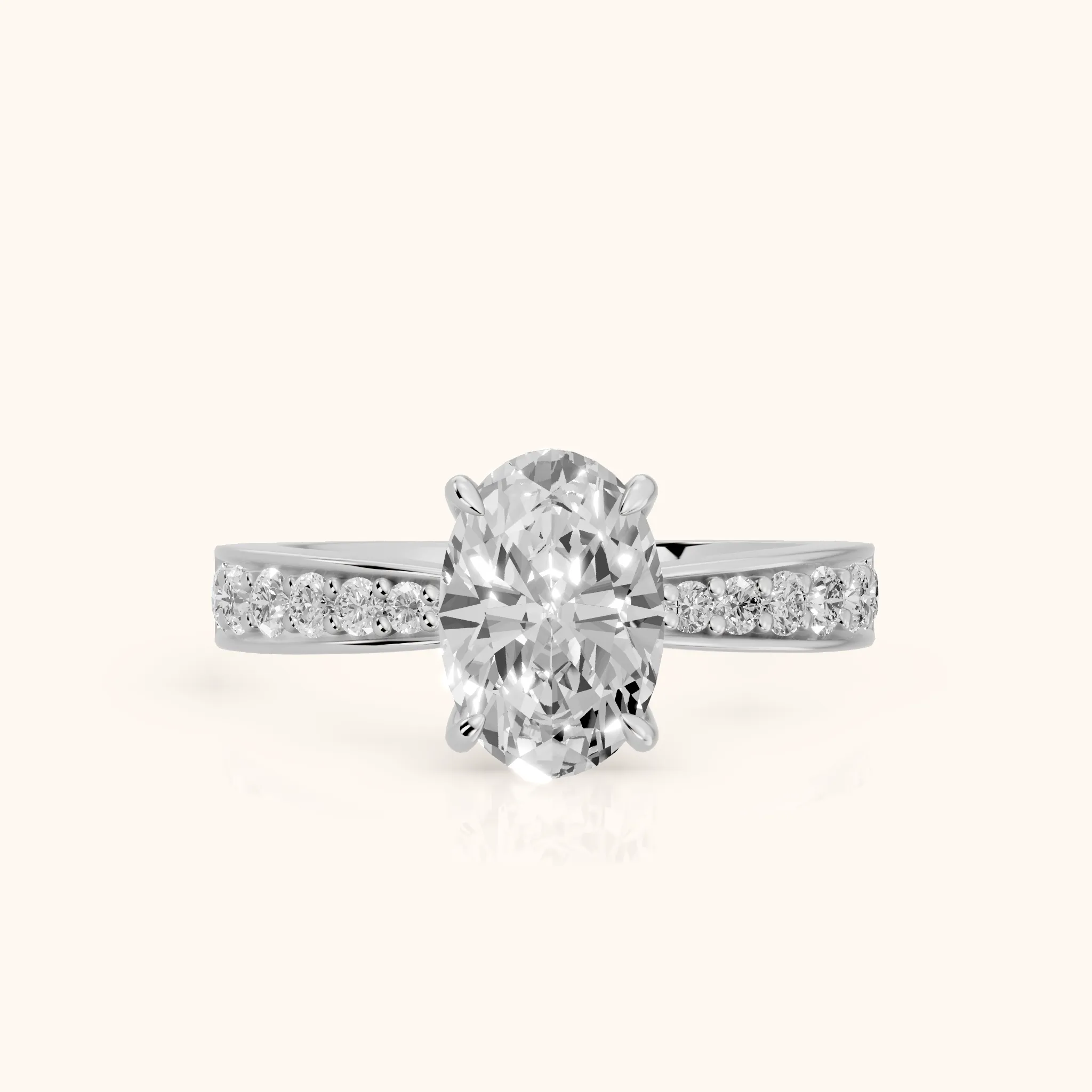 Riley Cathedral Pavé Oval Diamond Engagement Ring in White Gold — view 1