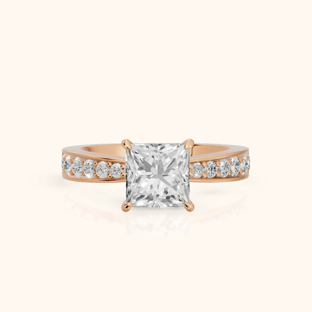 Riley Cathedral Pavé Princess Diamond Engagement Ring in Rose Gold — view 2