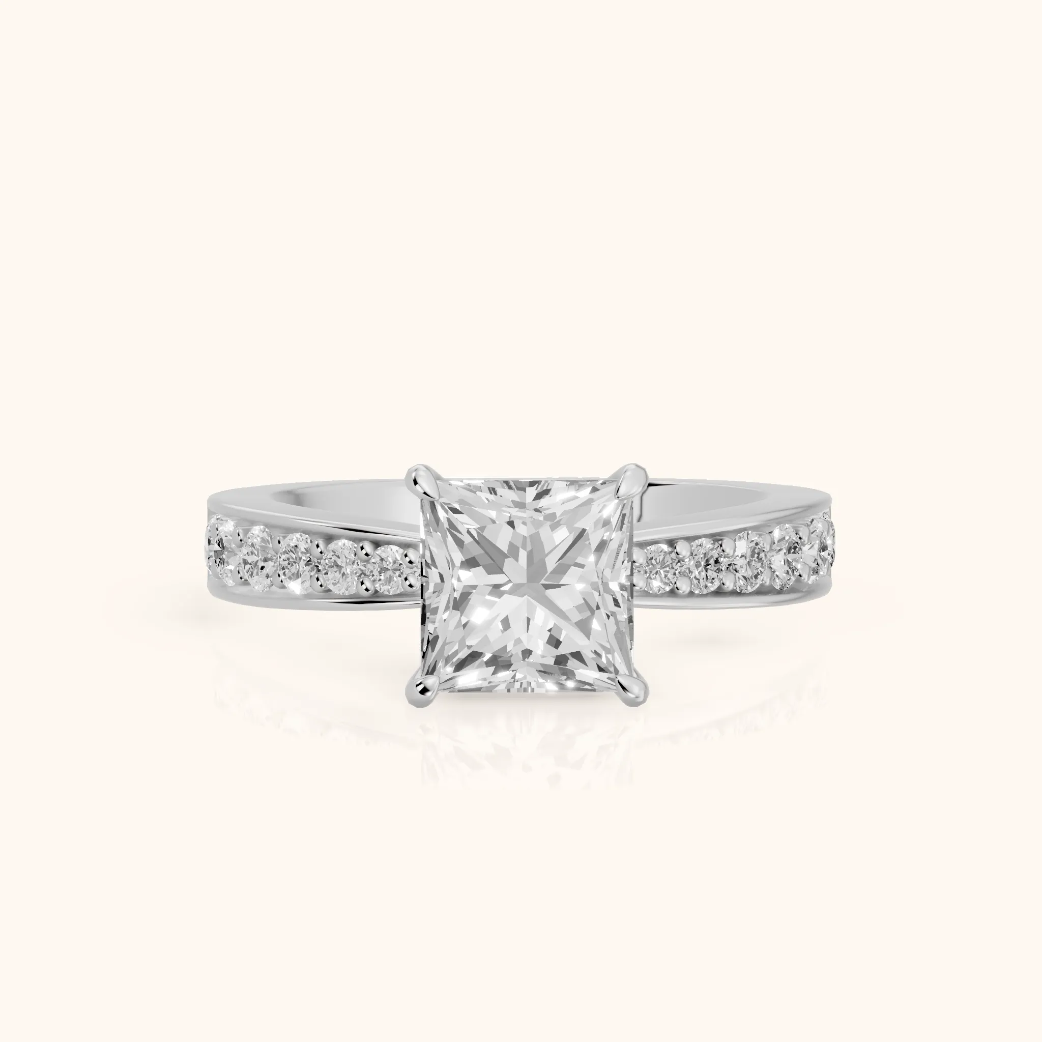 Riley Cathedral Pavé Princess Diamond Engagement Ring in Platinum — view 1
