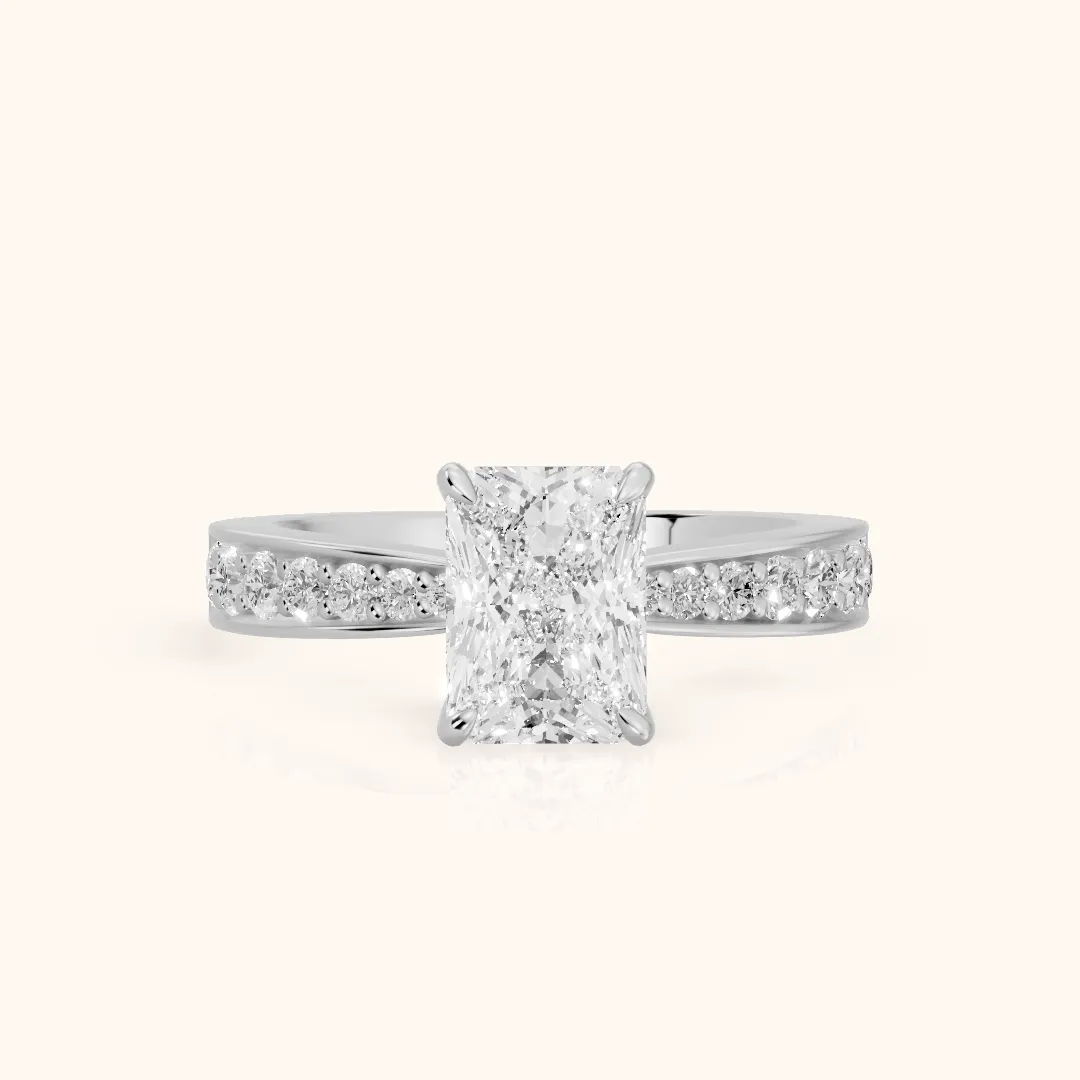 Riley Cathedral Pavé Radiant Diamond Engagement Ring in Silver — view 2