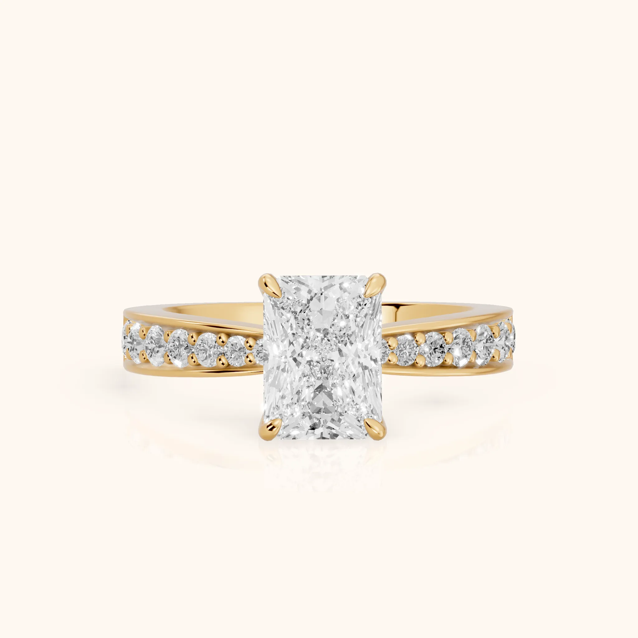 Riley Cathedral Pavé Radiant Diamond Engagement Ring in Yellow Gold — view 1