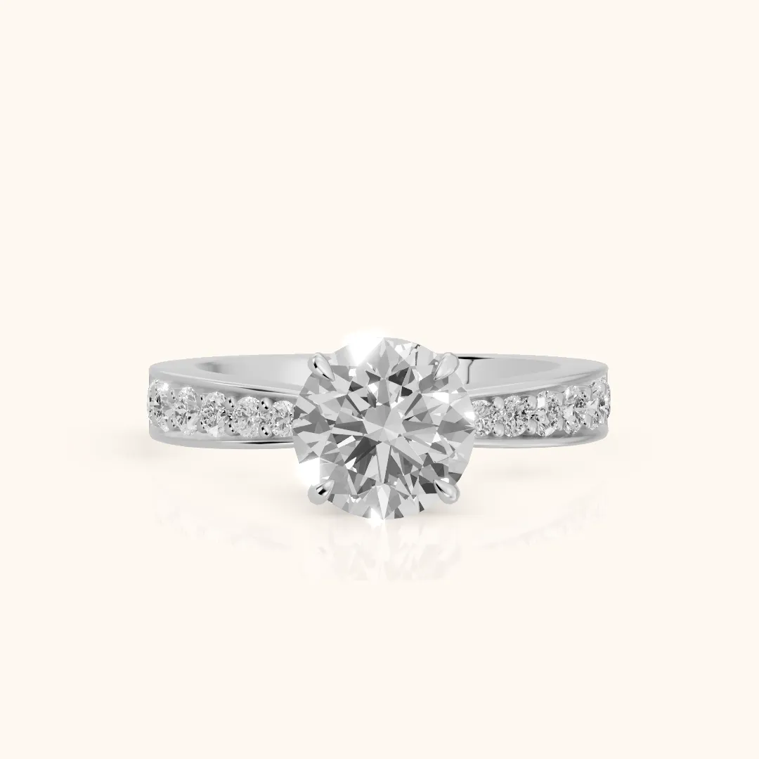 Riley Cathedral Pavé Round Diamond Engagement Ring in Silver — view 2
