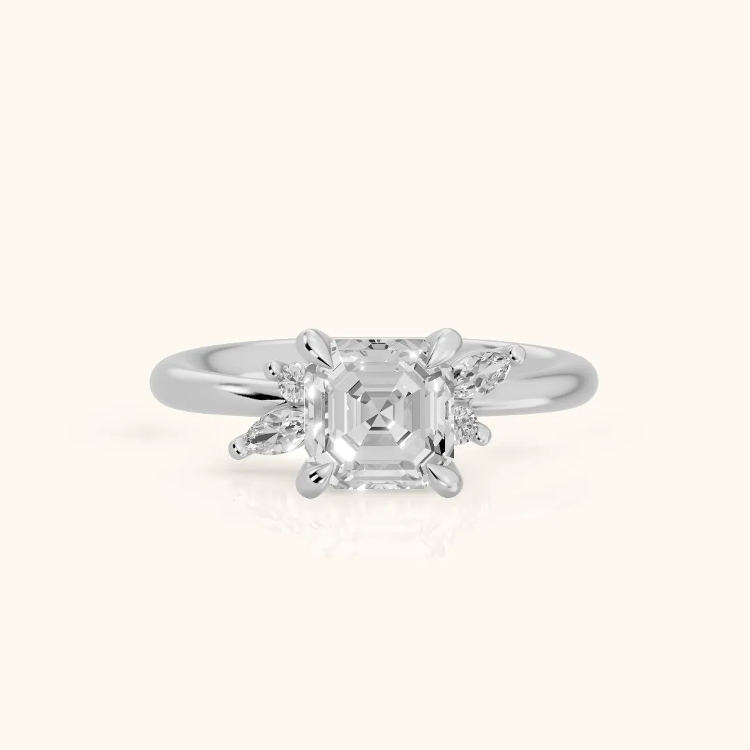 Billie Leaf Cluster Asscher Diamond Engagement Ring in White Gold — view 2