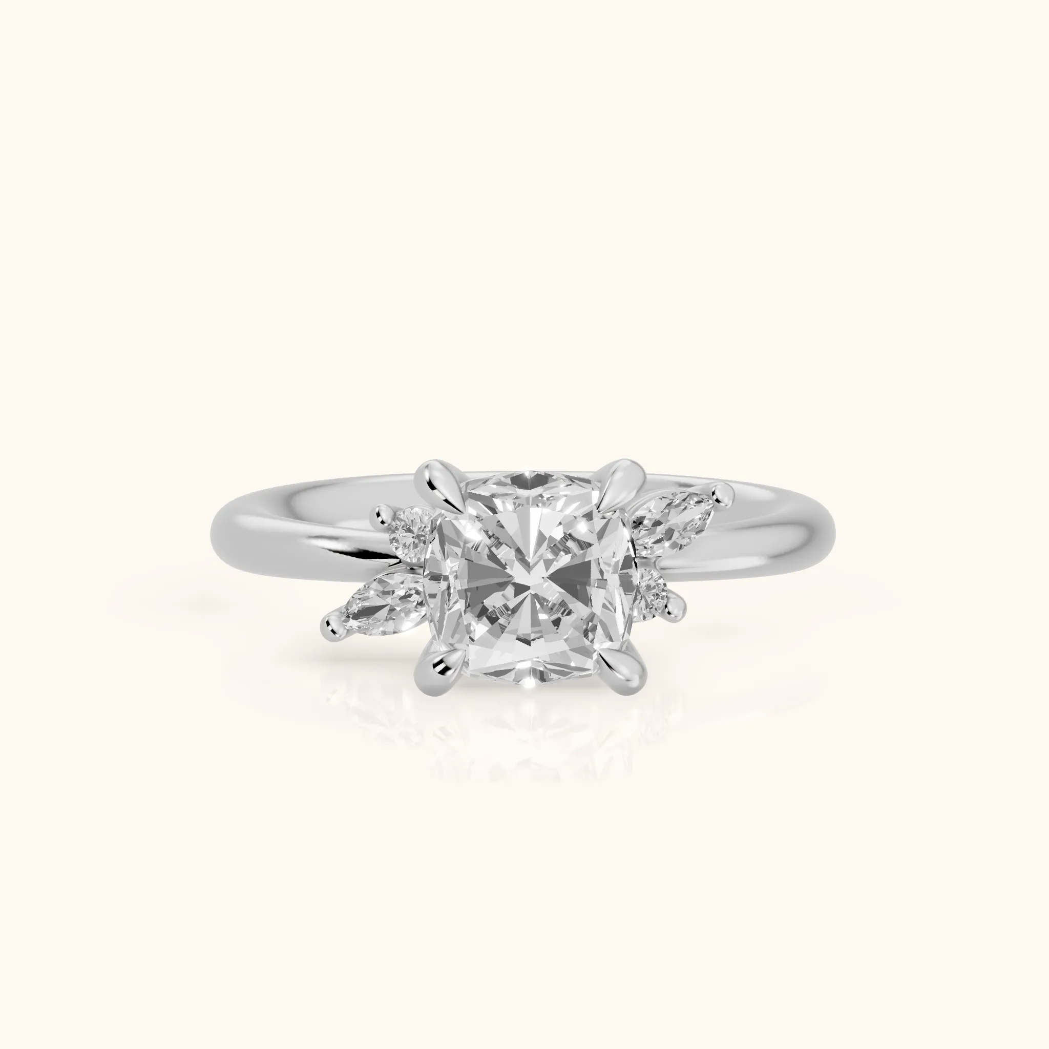 Billie Leaf Cluster Cushion Diamond Engagement Ring in Silver — view 1