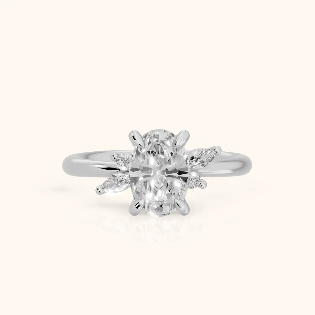 Billie Leaf Cluster Oval Diamond Engagement Ring in Silver — view 2