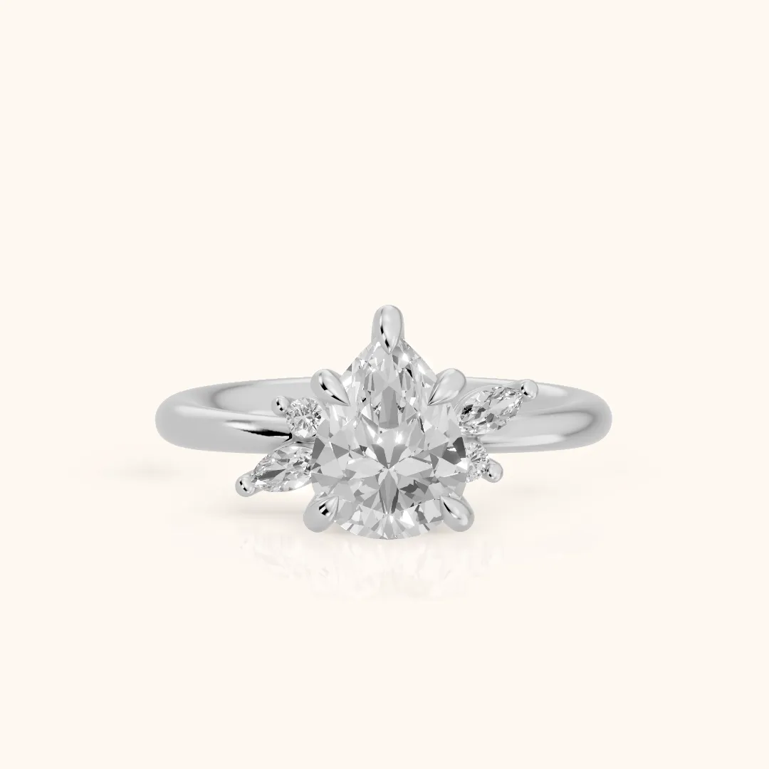 Billie Leaf Cluster Pear Diamond Engagement Ring in Silver — view 2