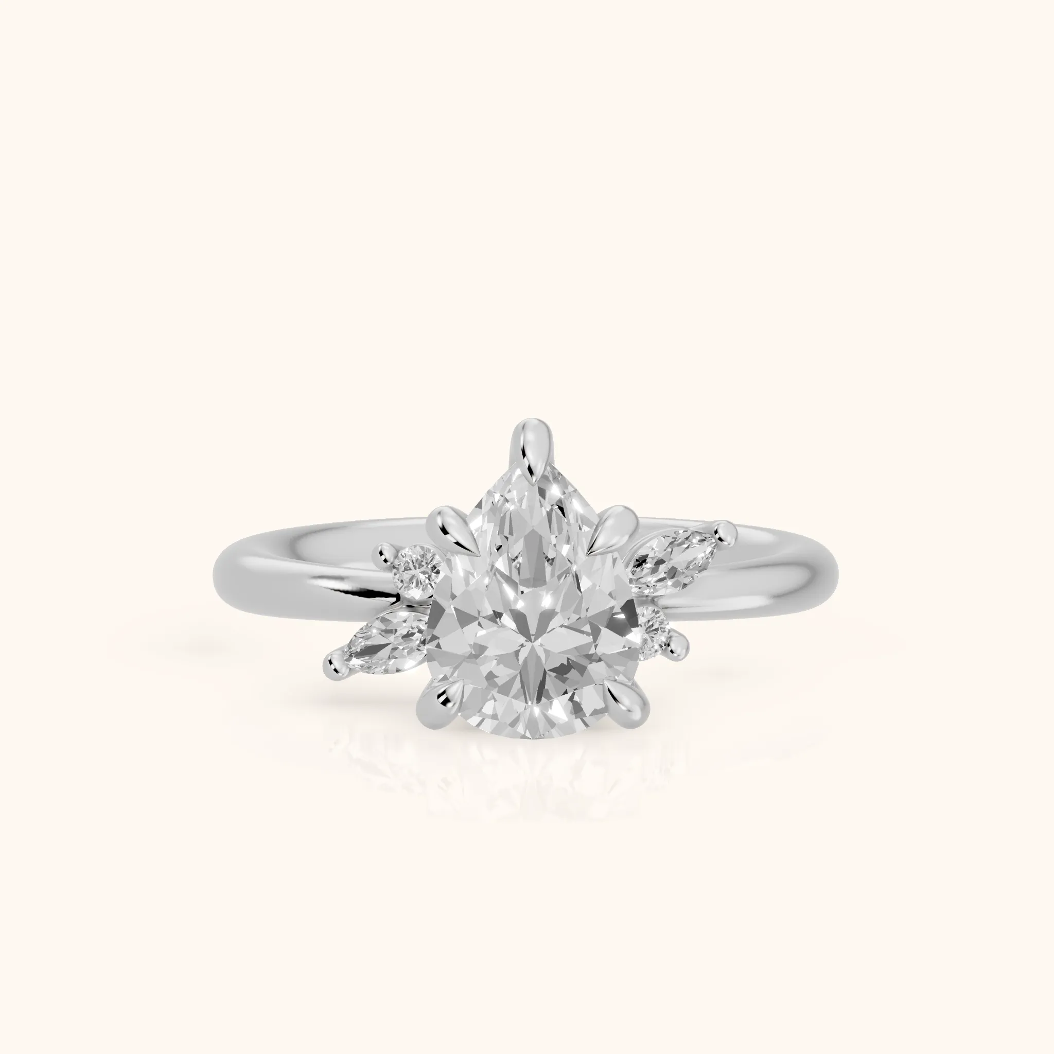 Billie Leaf Cluster Pear Diamond Engagement Ring in Silver — view 1