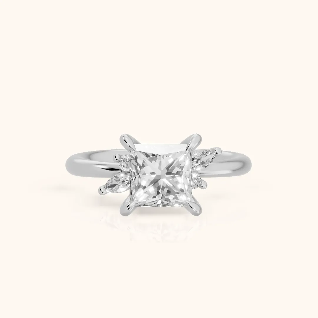 Billie Leaf Cluster Princess Diamond Engagement Ring in Silver — view 2