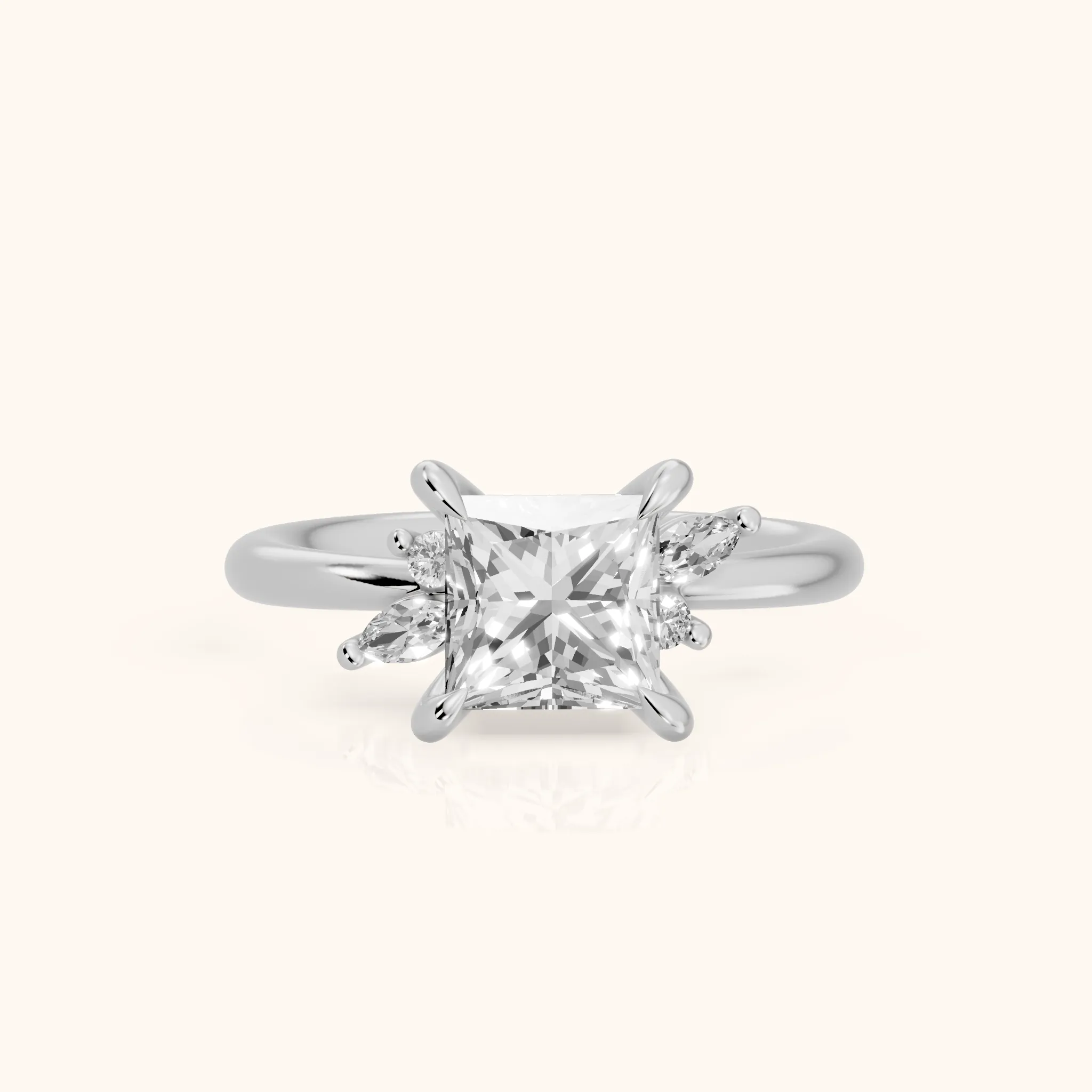 Billie Leaf Cluster Princess Diamond Engagement Ring in Silver — view 1