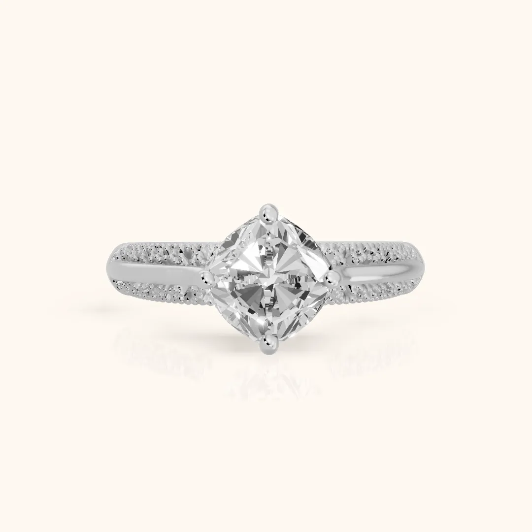 Gillian Vintage Split Shank Cushion Diamond Engagement Ring in Platinum — view 2
