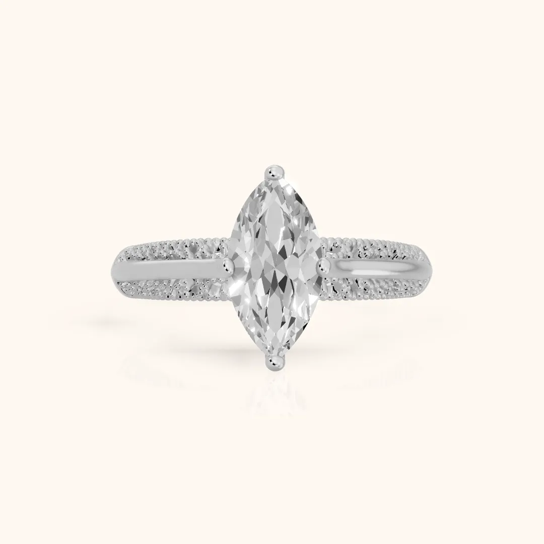 Gillian Vintage Split Shank Marquise Diamond Engagement Ring in Silver — view 2
