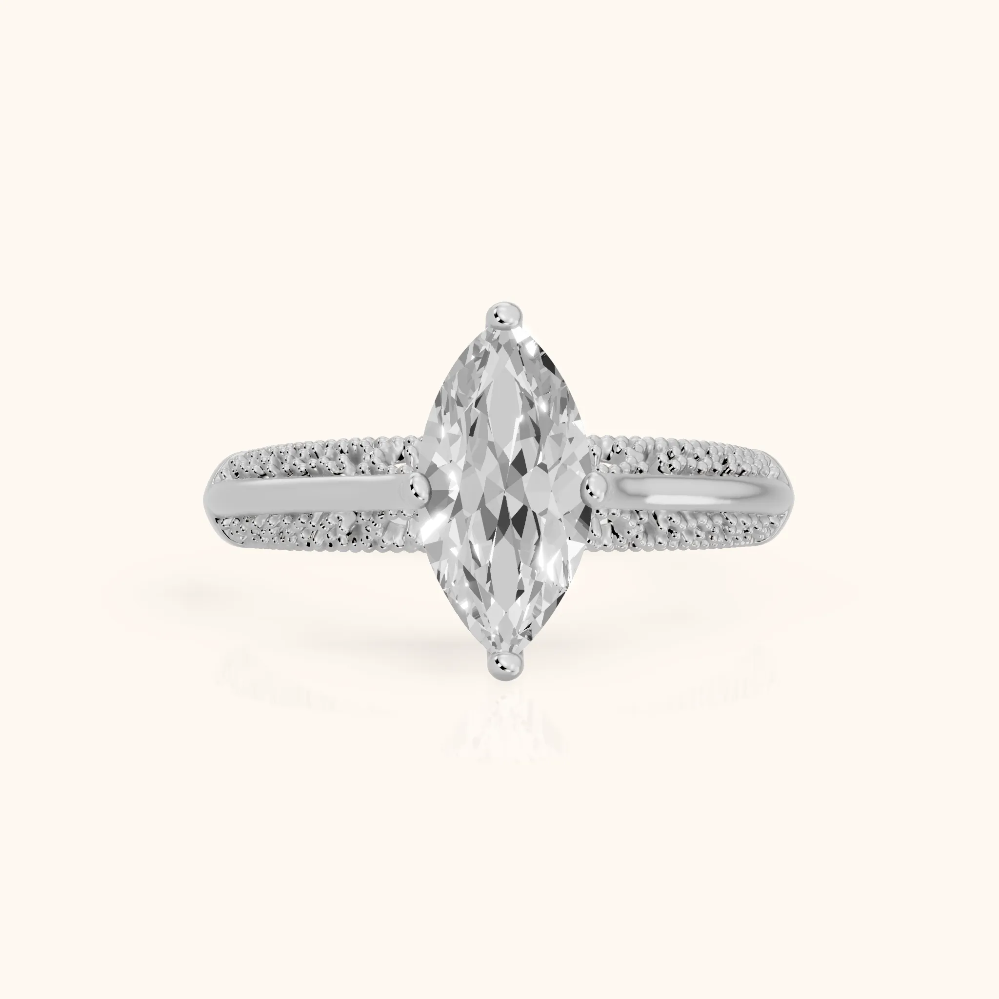 Gillian Vintage Split Shank Marquise Diamond Engagement Ring in Silver — view 1