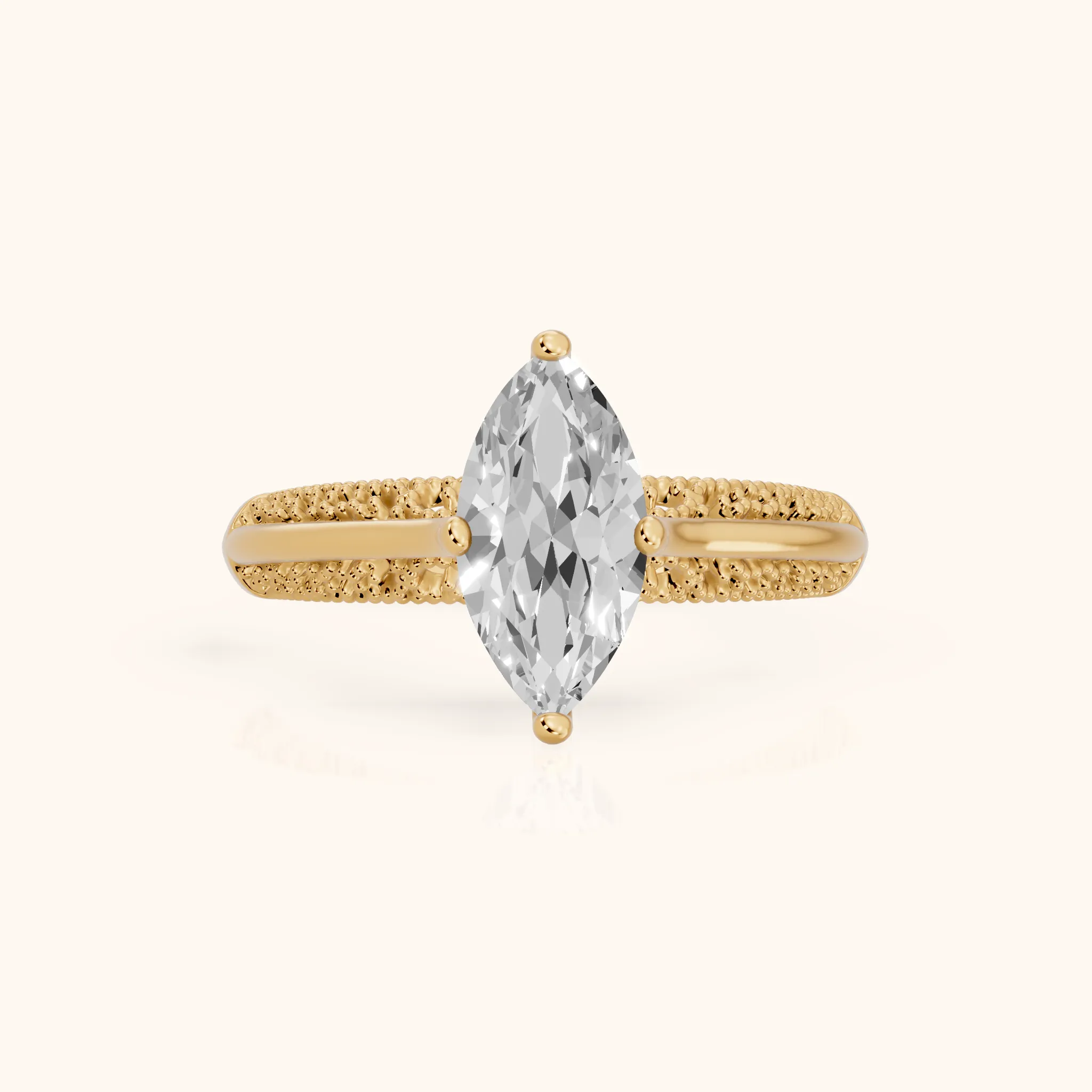Gillian Vintage Split Shank Marquise Diamond Engagement Ring in Yellow Gold — view 1