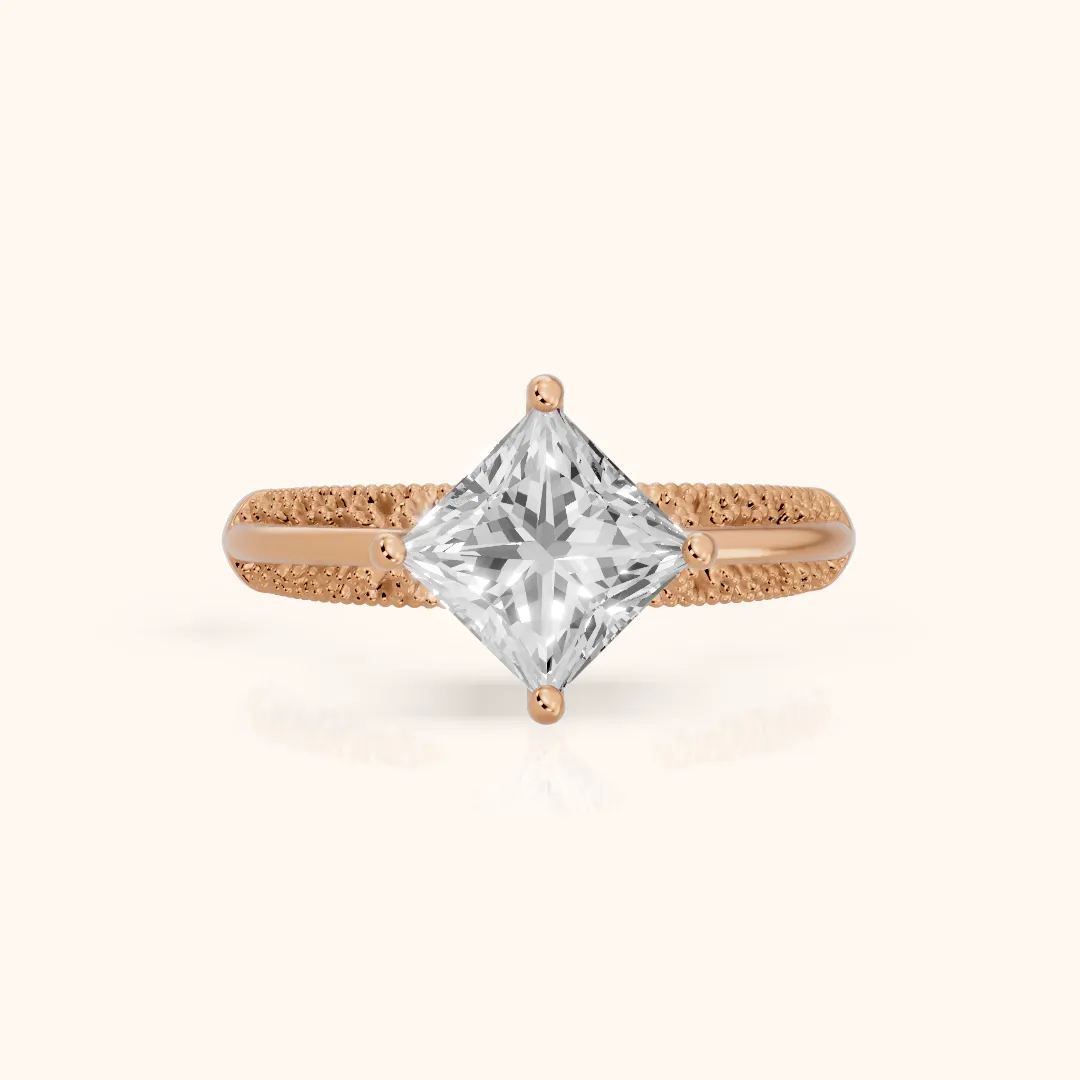 Gillian Vintage Split Shank Princess Diamond Engagement Ring in Rose Gold — view 2