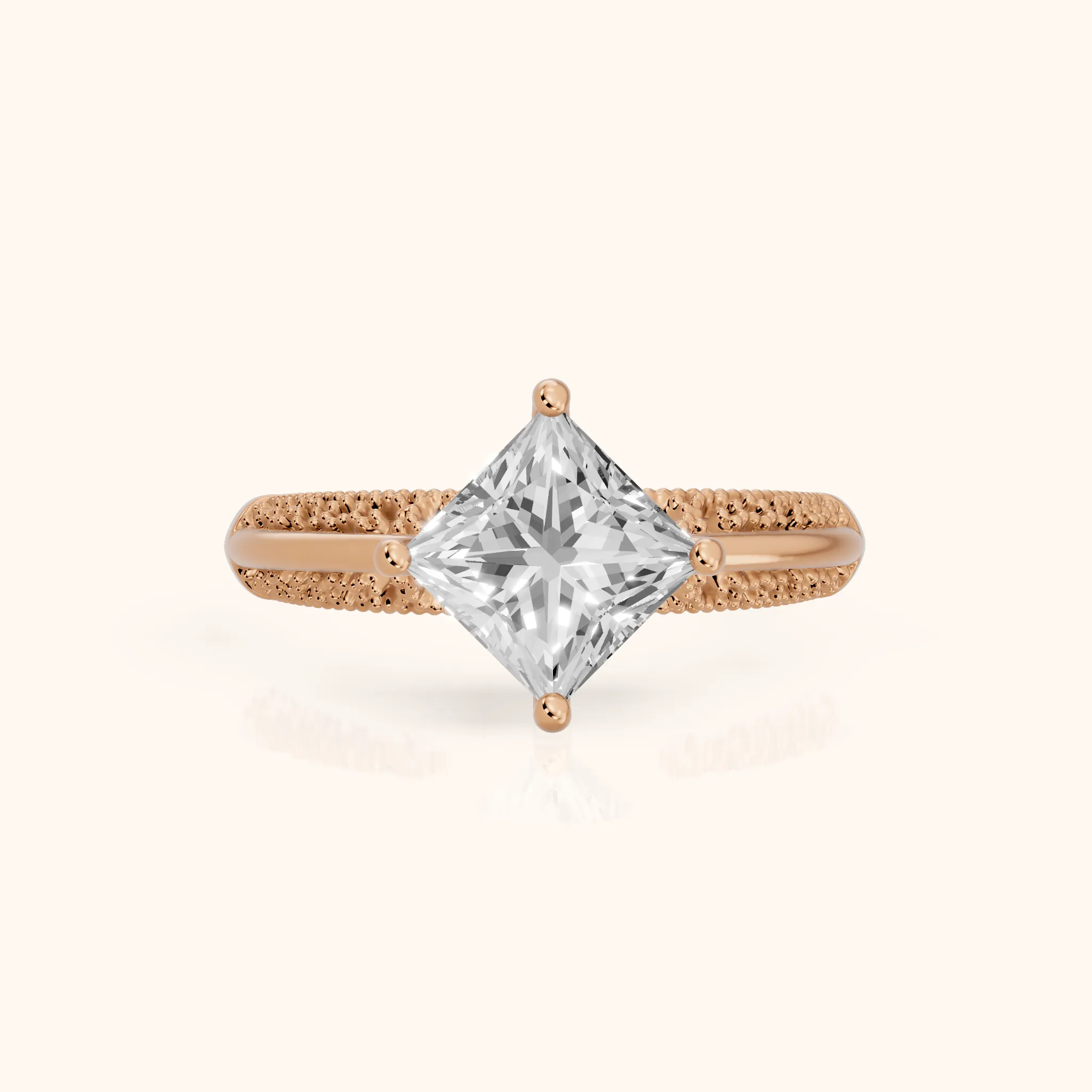 Gillian Vintage Split Shank Princess Diamond Engagement Ring in Rose Gold — view 1
