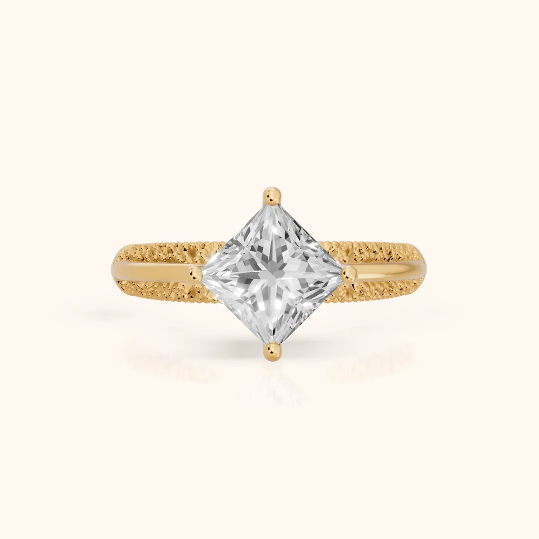 Gillian Vintage Split Shank Princess Diamond Engagement Ring in Yellow Gold — view 2