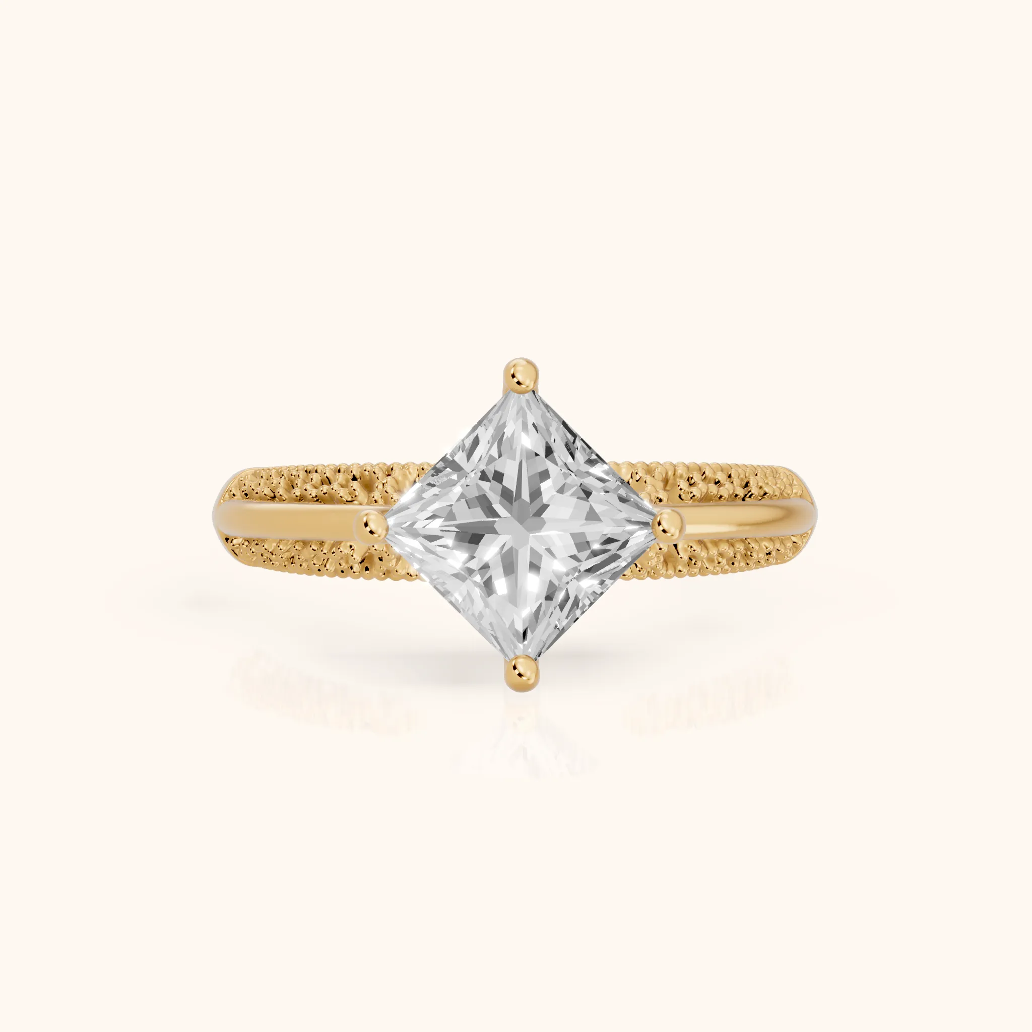 Gillian Vintage Split Shank Princess Diamond Engagement Ring in Yellow Gold — view 1