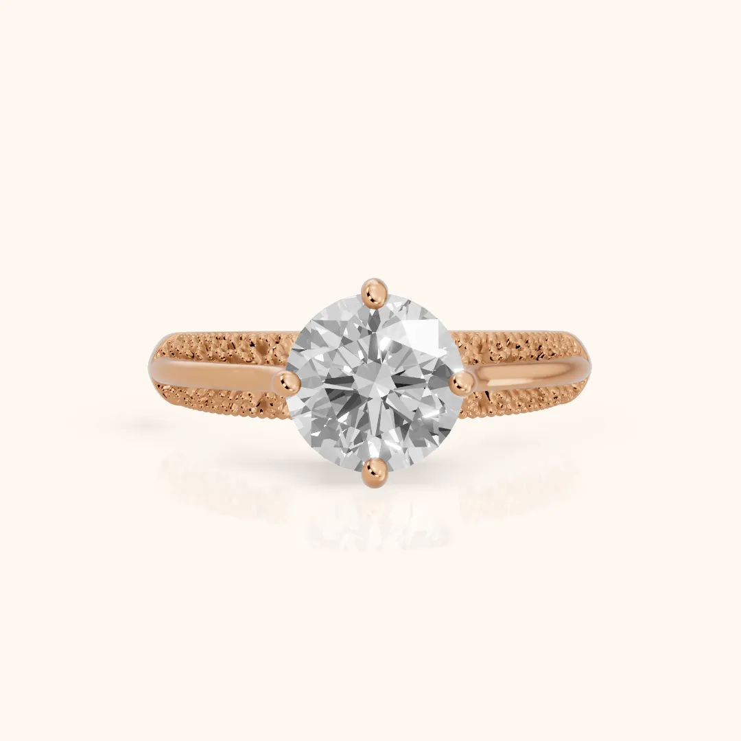 Gillian Vintage Split Shank Round Diamond Engagement Ring in Rose Gold — view 2