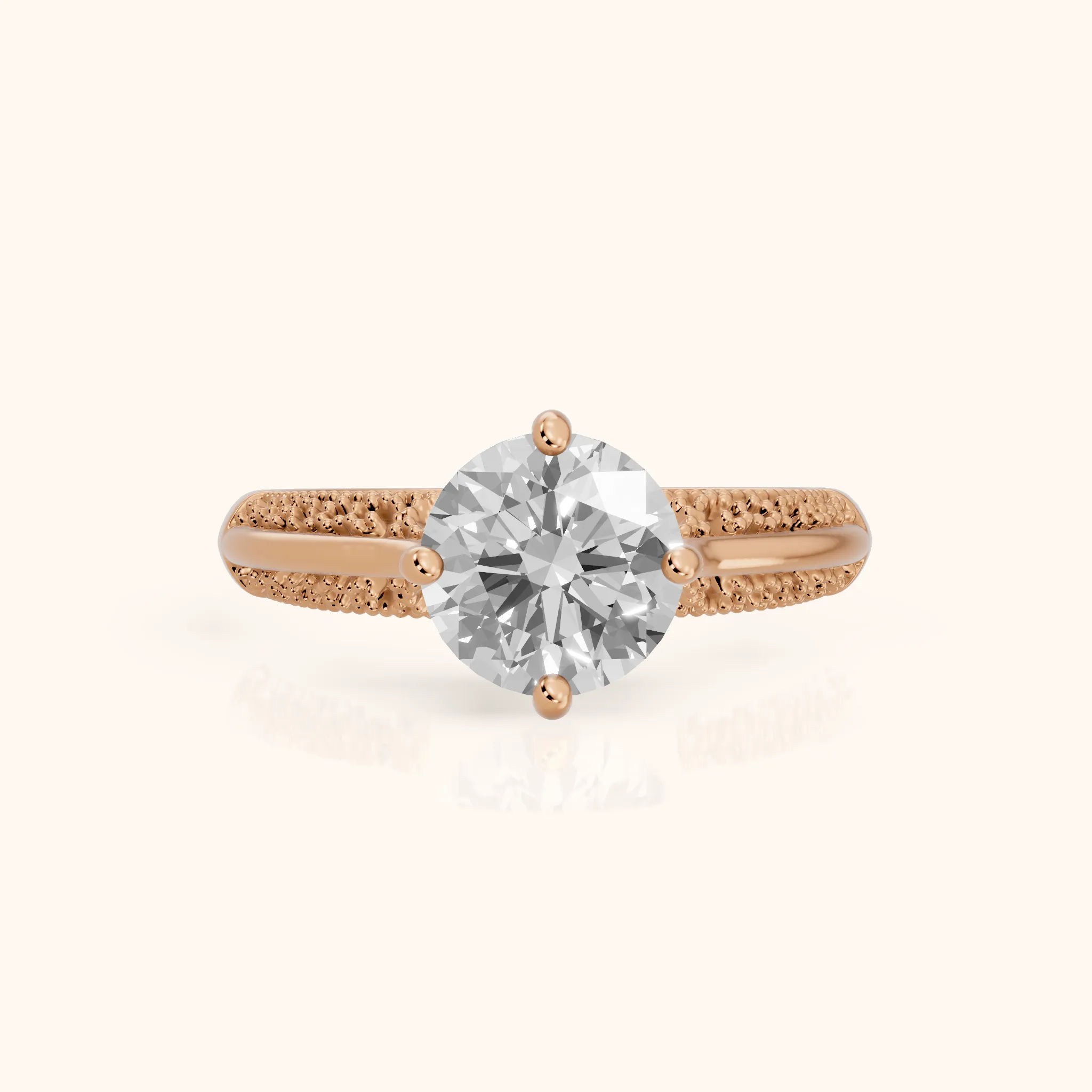 Gillian Vintage Split Shank Round Diamond Engagement Ring in Rose Gold — view 1