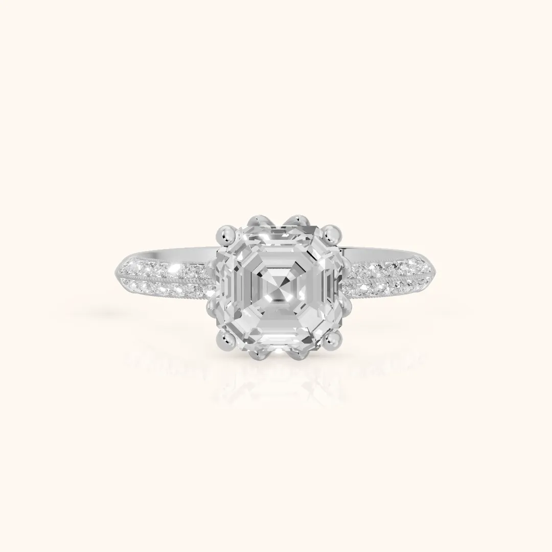 Jasmine Knife Edge Pavé Asscher Diamond Engagement Ring in Silver — view 2