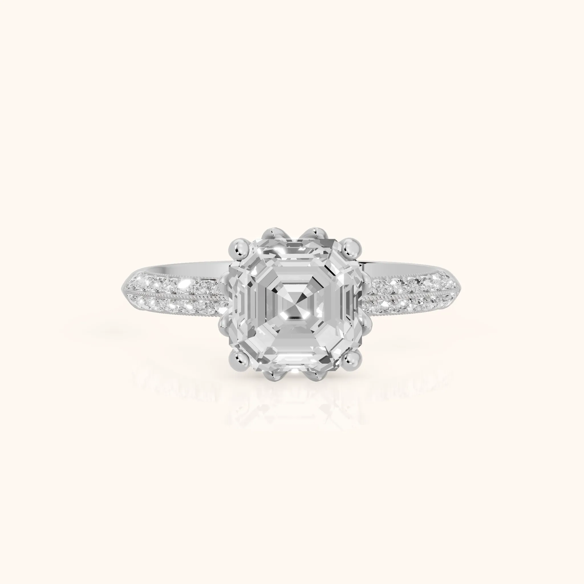 Jasmine Knife Edge Pavé Asscher Diamond Engagement Ring in Silver — view 1