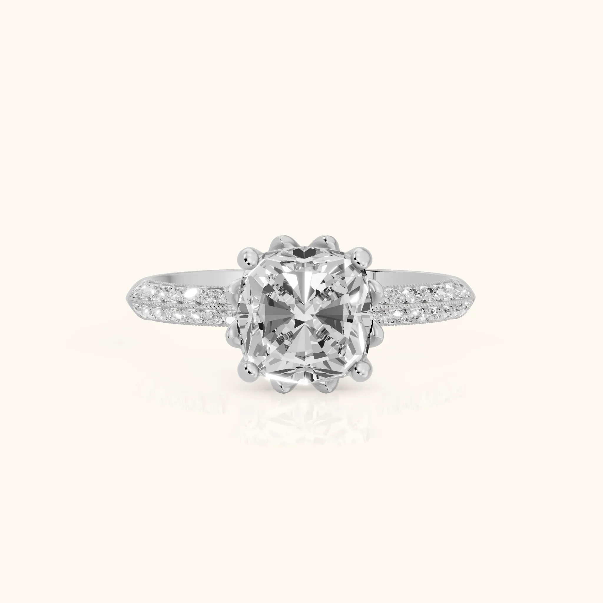 Jasmine Knife Edge Pavé Cushion Diamond Engagement Ring in Silver — view 1
