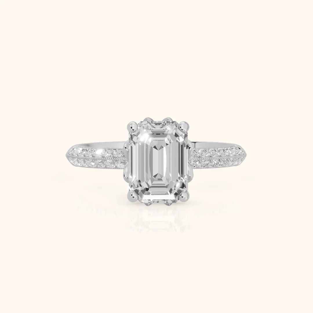 Jasmine Knife Edge Pavé Emerald Diamond Engagement Ring in Platinum — view 2