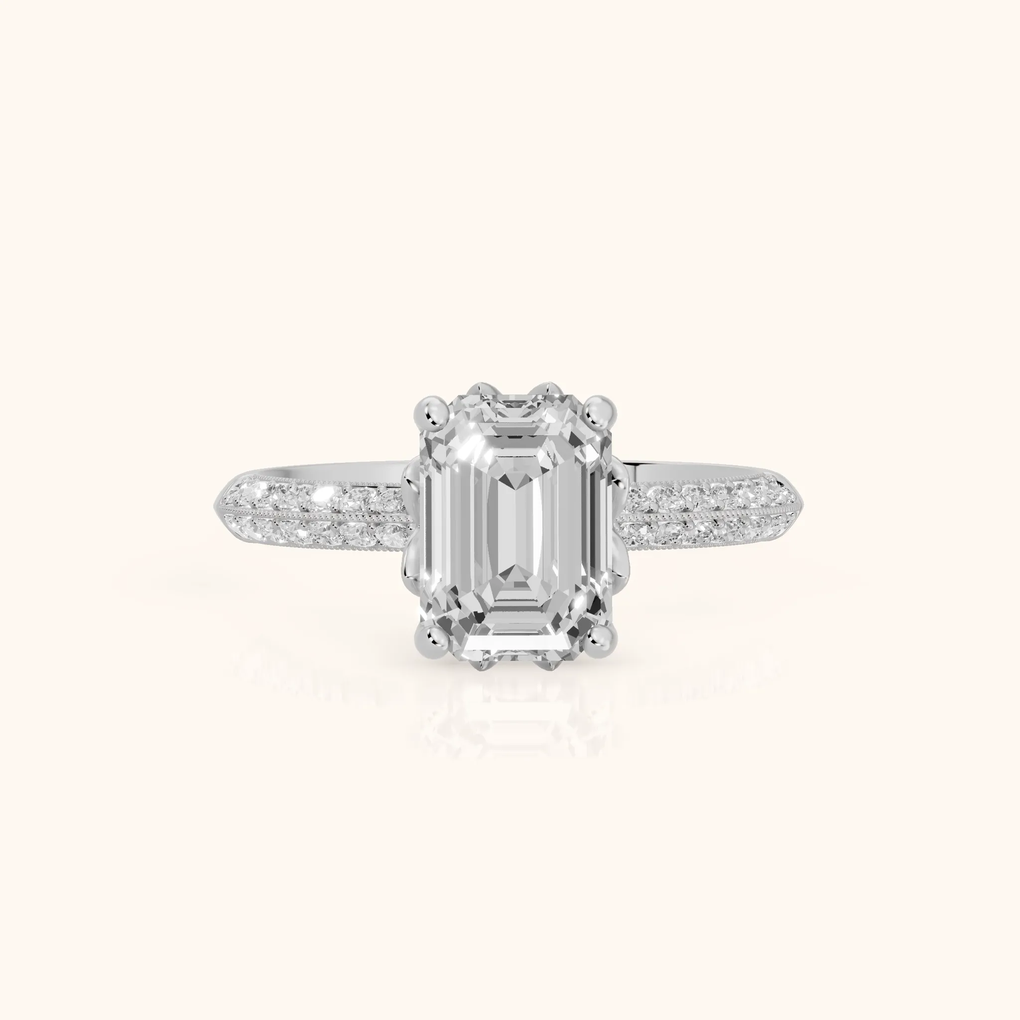 Jasmine Knife Edge Pavé Emerald Diamond Engagement Ring in Platinum — view 1