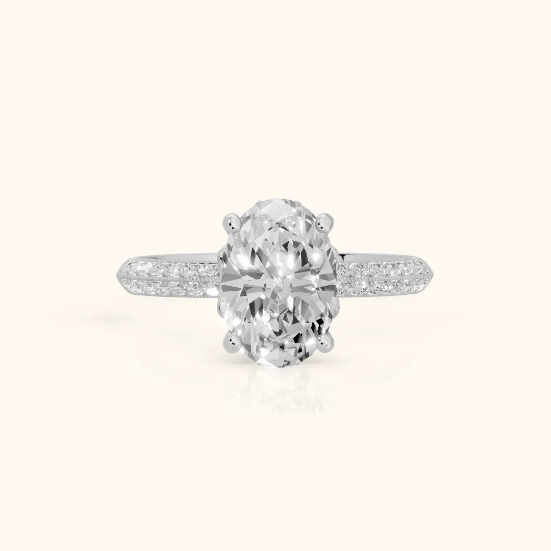Jasmine Knife Edge Pavé Oval Diamond Engagement Ring in Silver — view 2