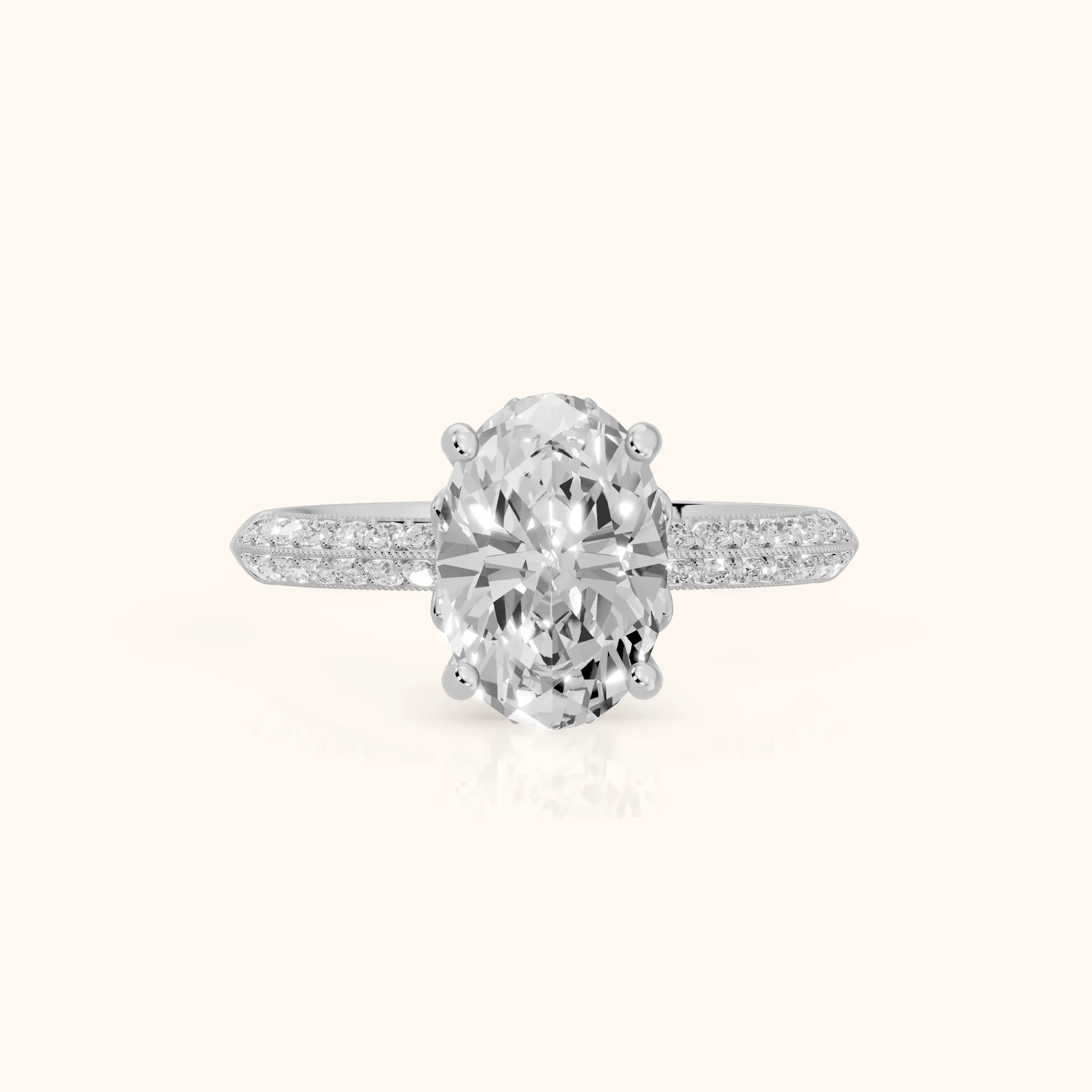 Jasmine Knife Edge Pavé Oval Diamond Engagement Ring in Silver — view 1