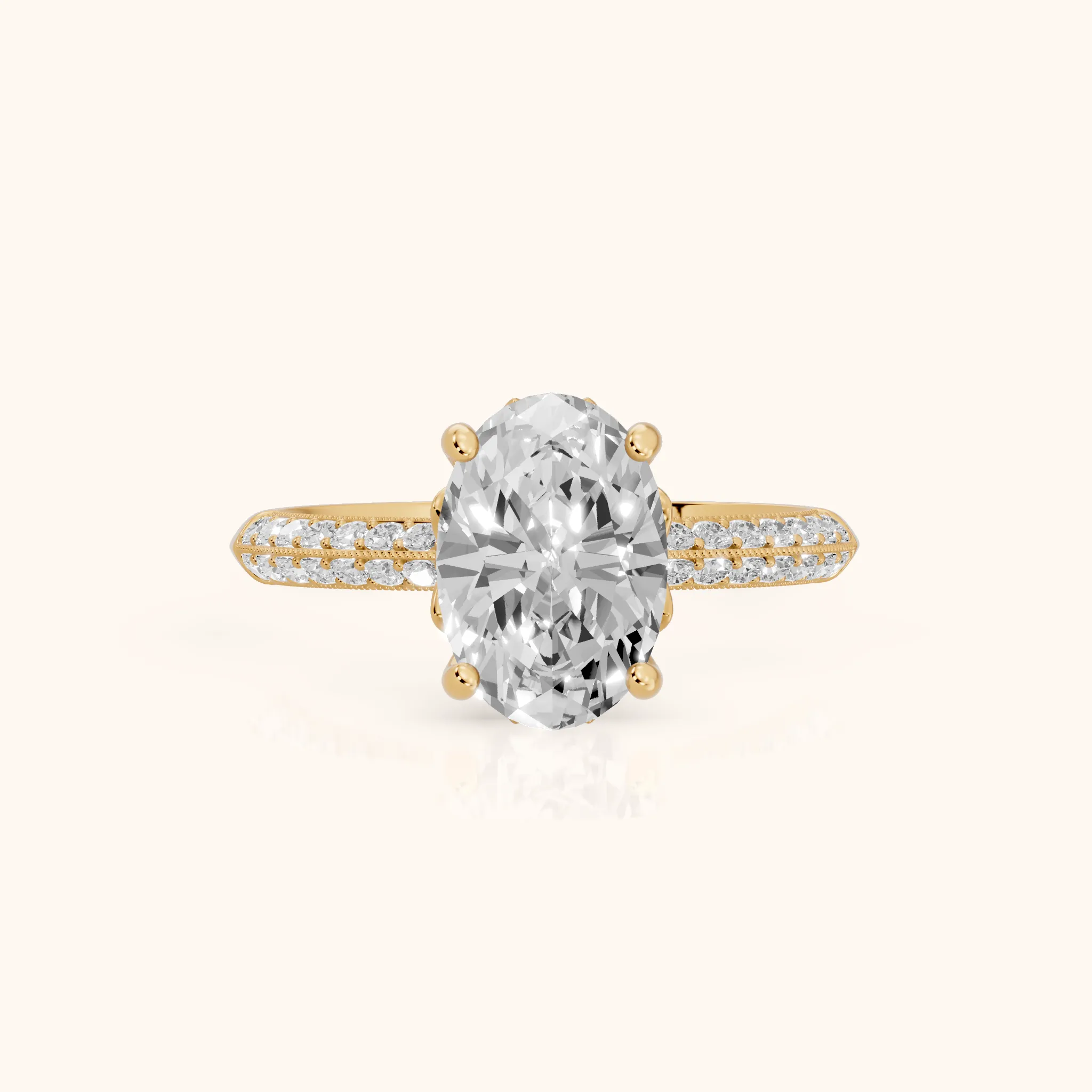 Jasmine Knife Edge Pavé Oval Diamond Engagement Ring in Yellow Gold — view 1