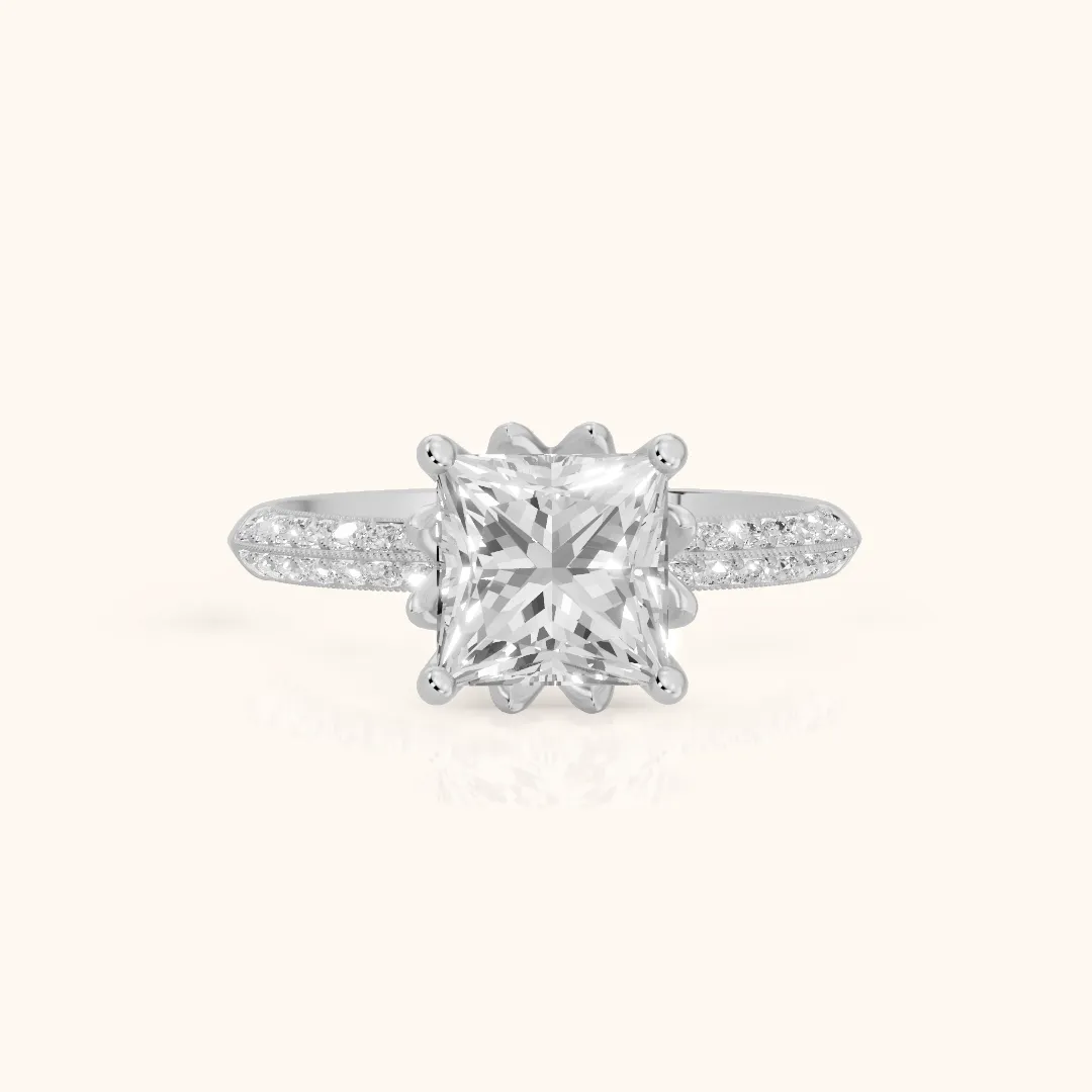 Jasmine Knife Edge Pavé Princess Diamond Engagement Ring in White Gold — view 2