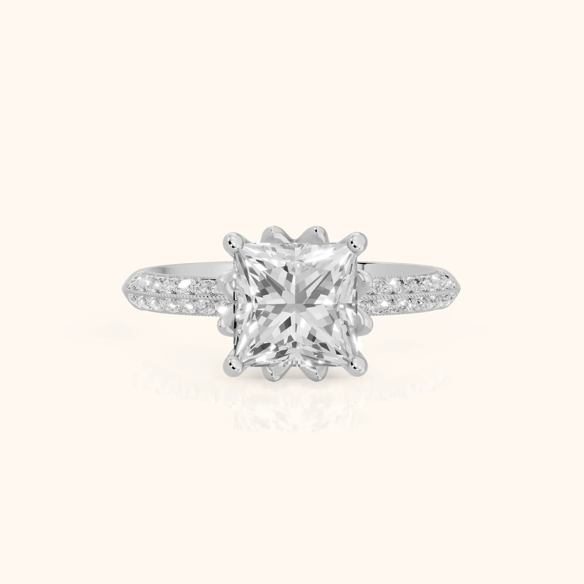 Jasmine Knife Edge Pavé Princess Diamond Engagement Ring in White Gold — view 1