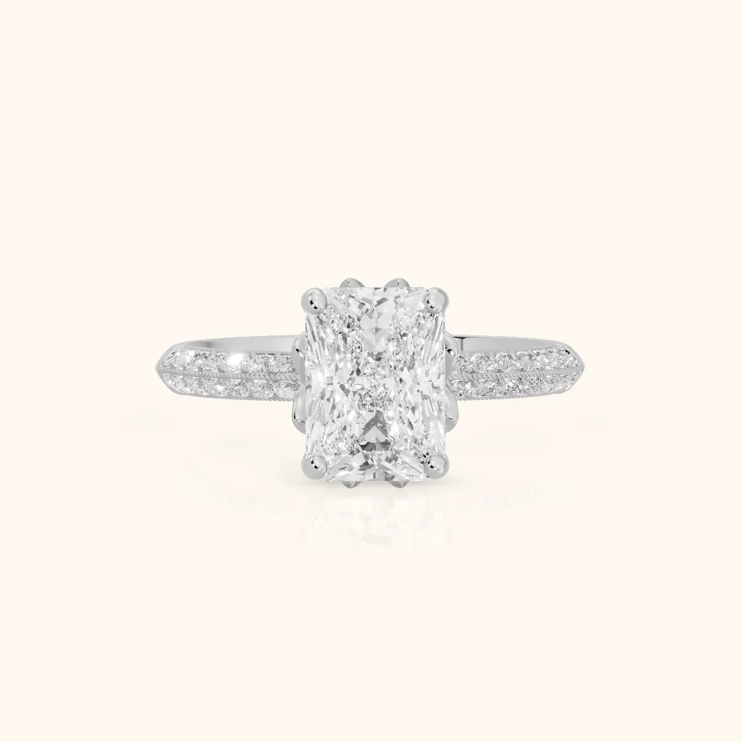 Jasmine Knife Edge Pavé Radiant Diamond Engagement Ring in Silver — view 2