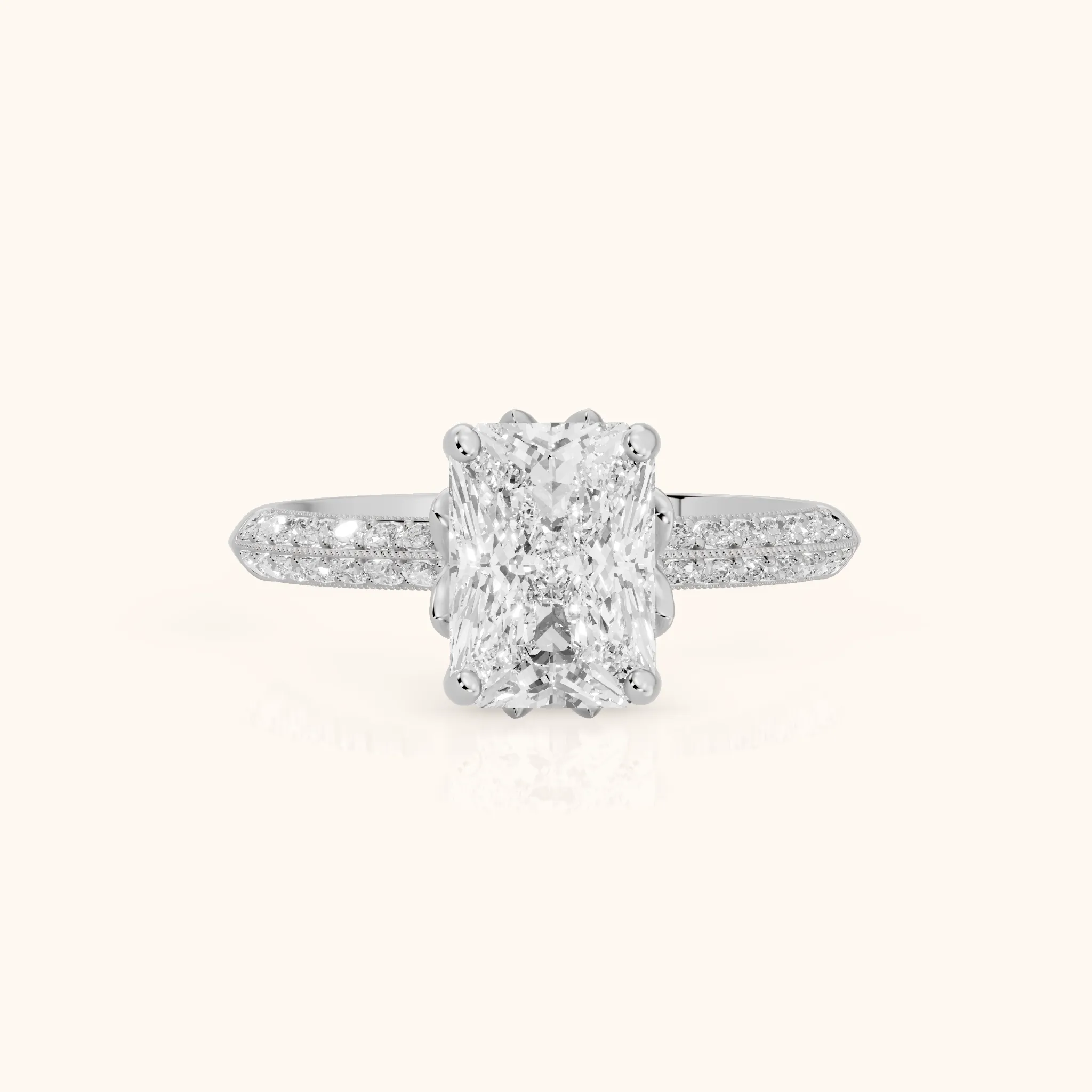 Jasmine Knife Edge Pavé Radiant Diamond Engagement Ring in Silver — view 1