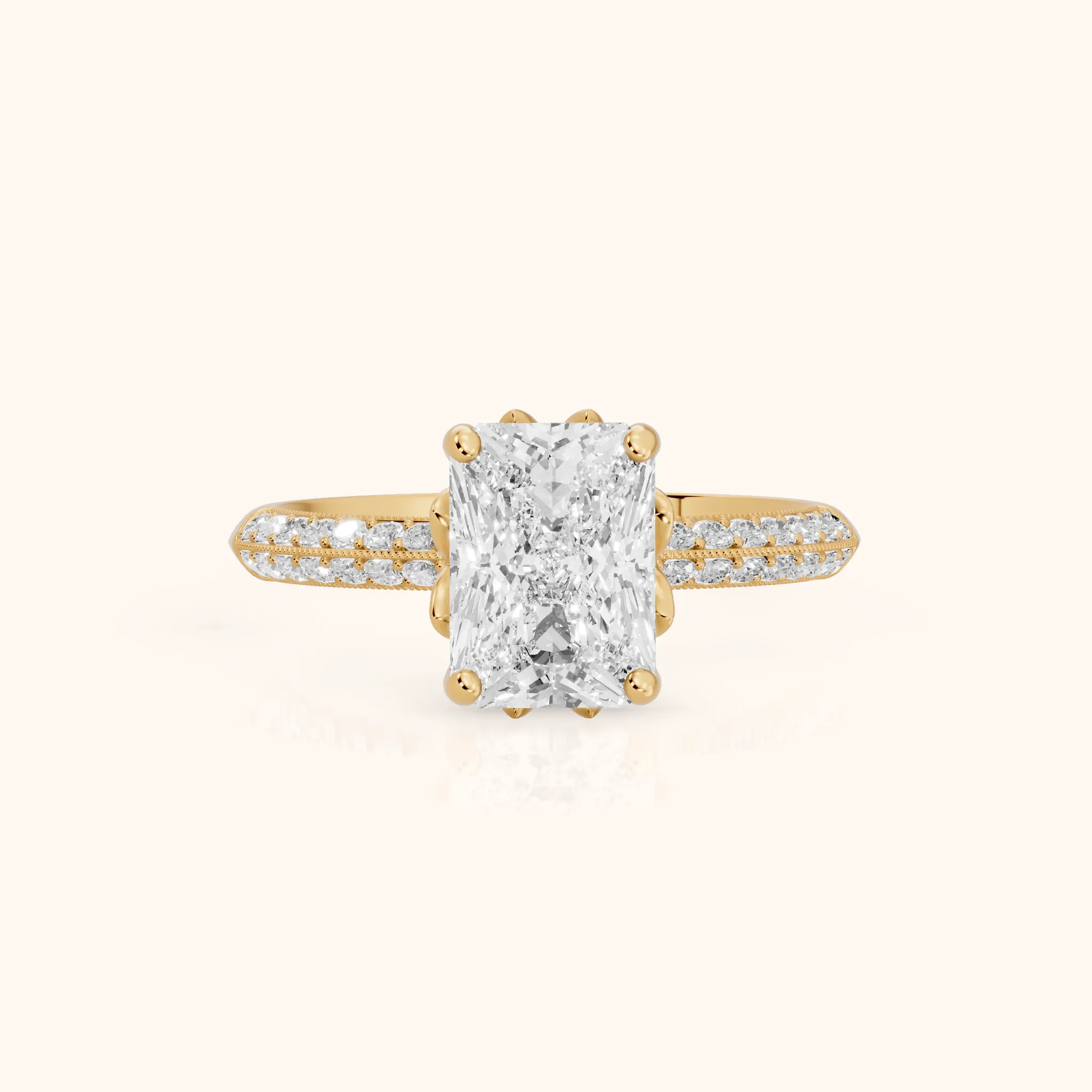 Jasmine Knife Edge Pavé Radiant Diamond Engagement Ring in Yellow Gold — view 1