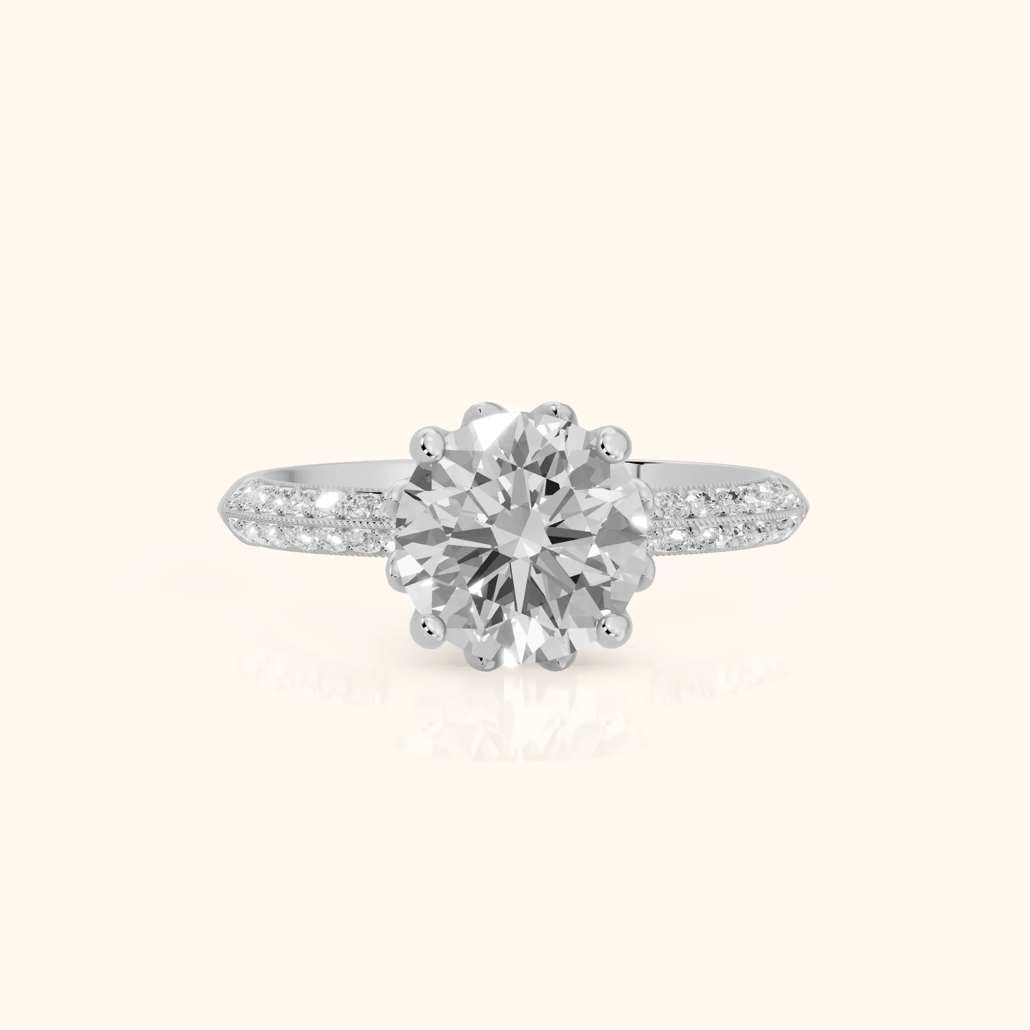 Jasmine Knife Edge Pavé Round Diamond Engagement Ring in Silver — view 1