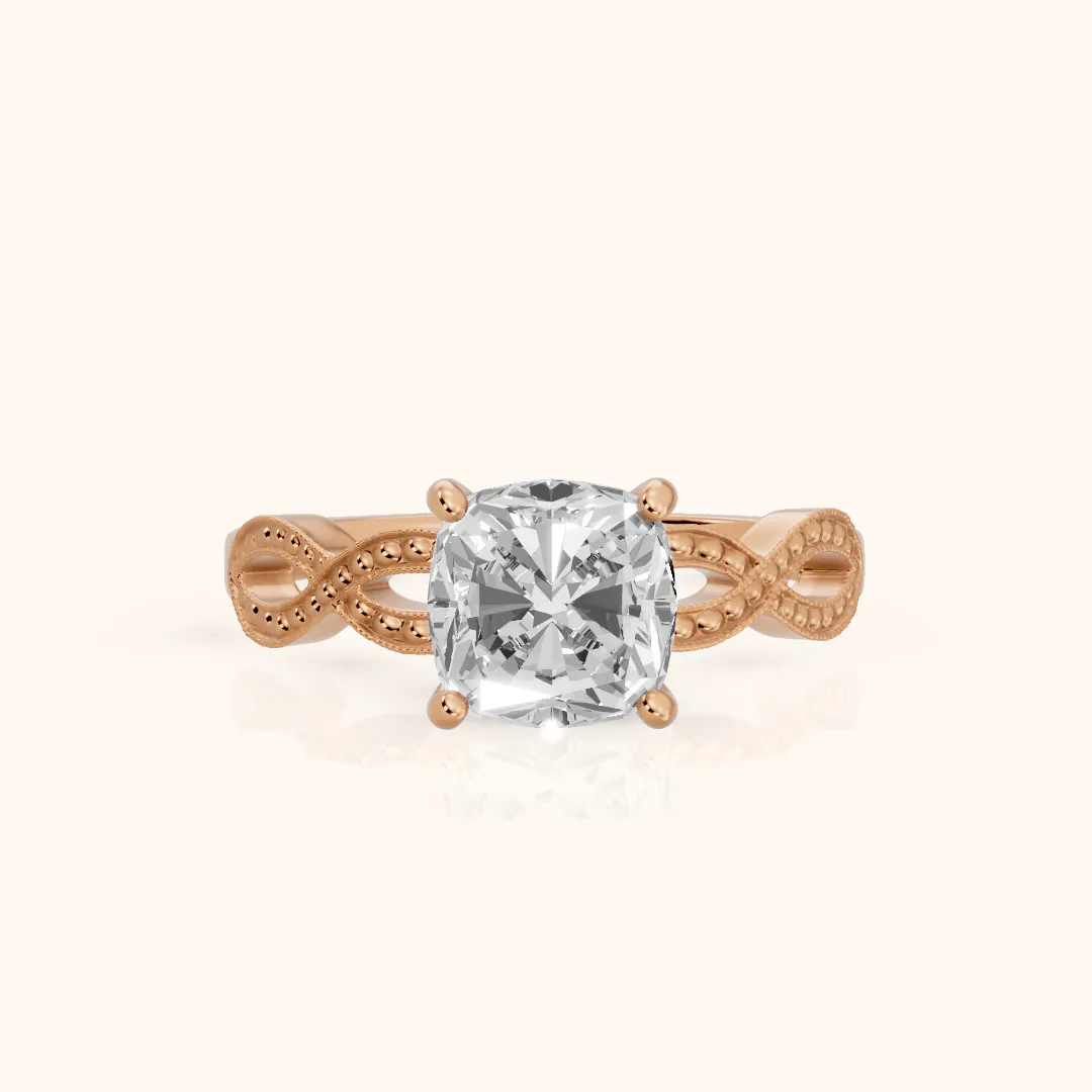 Jeanie Twist Solitaire Cushion Diamond Engagement Ring in Rose Gold — view 2
