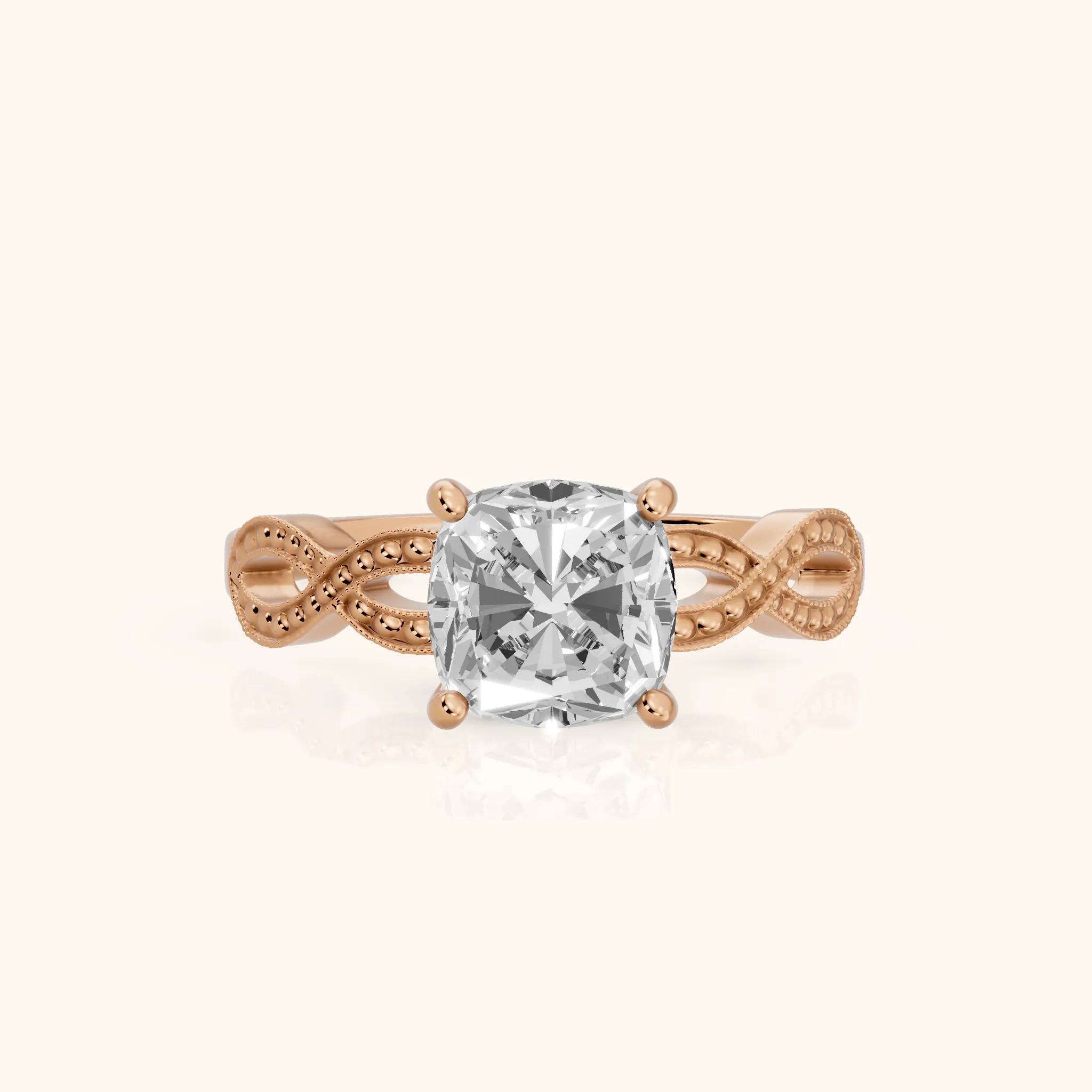 Jeanie Twist Solitaire Cushion Diamond Engagement Ring in Rose Gold — view 1