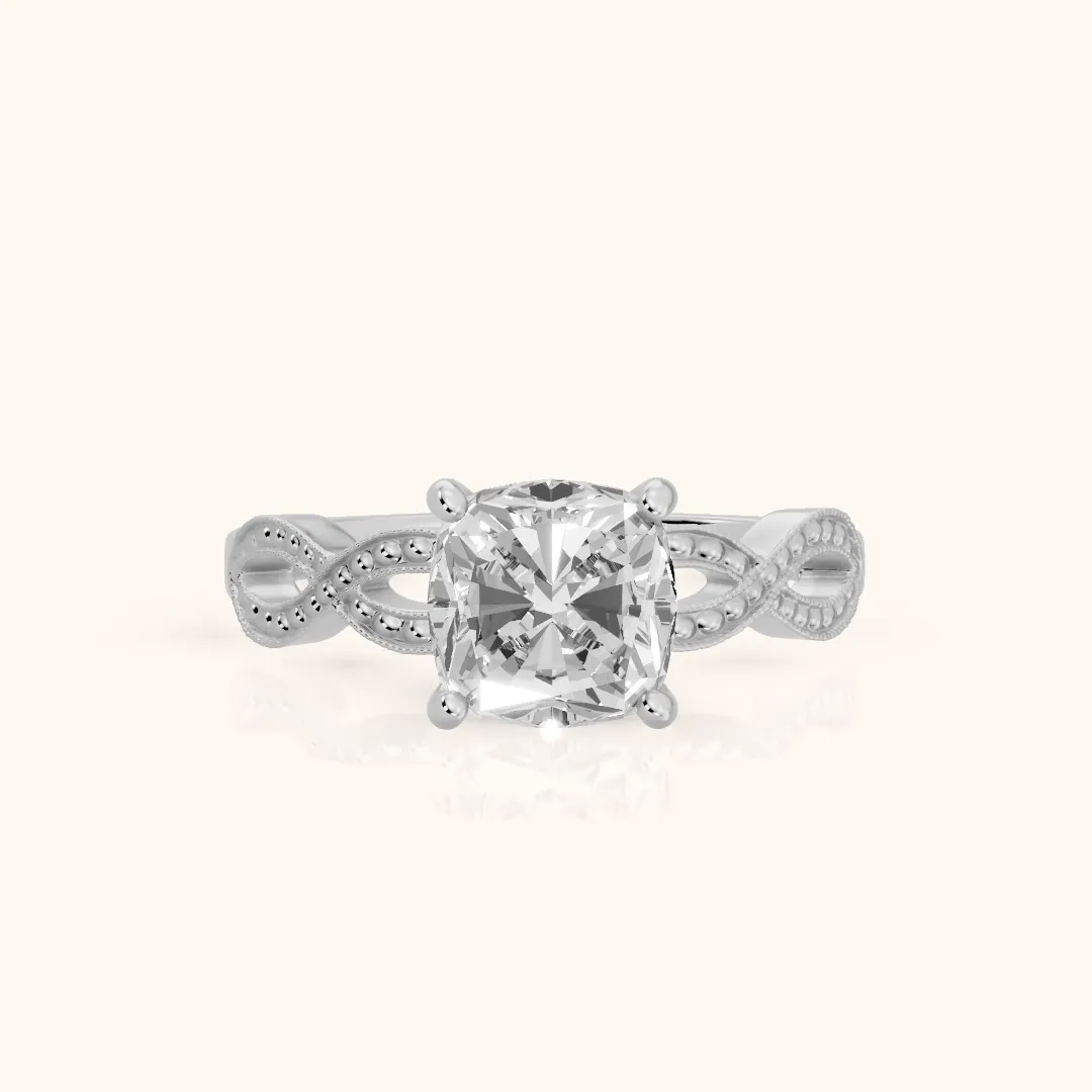 Jeanie Twist Solitaire Cushion Diamond Engagement Ring in Silver — view 2