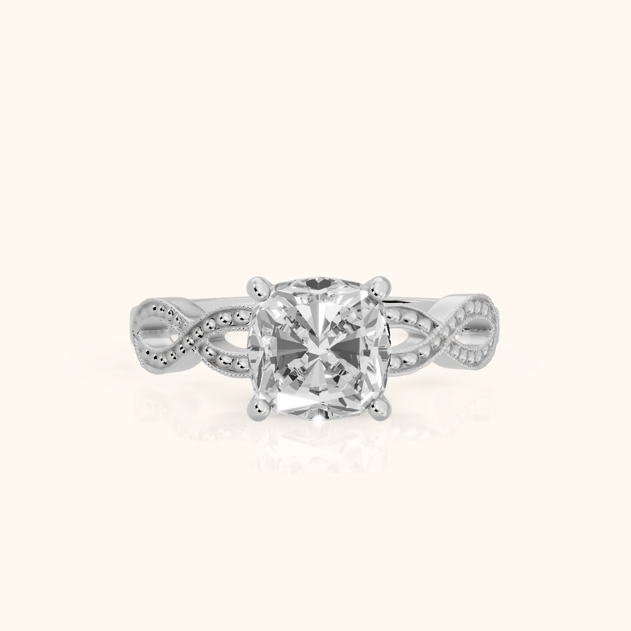 Jeanie Twist Solitaire Cushion Diamond Engagement Ring in Silver — view 1