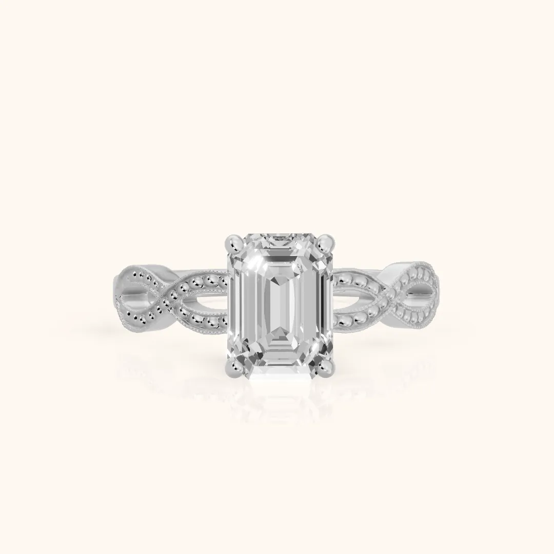 Jeanie Twist Solitaire Emerald Diamond Engagement Ring in Silver — view 2