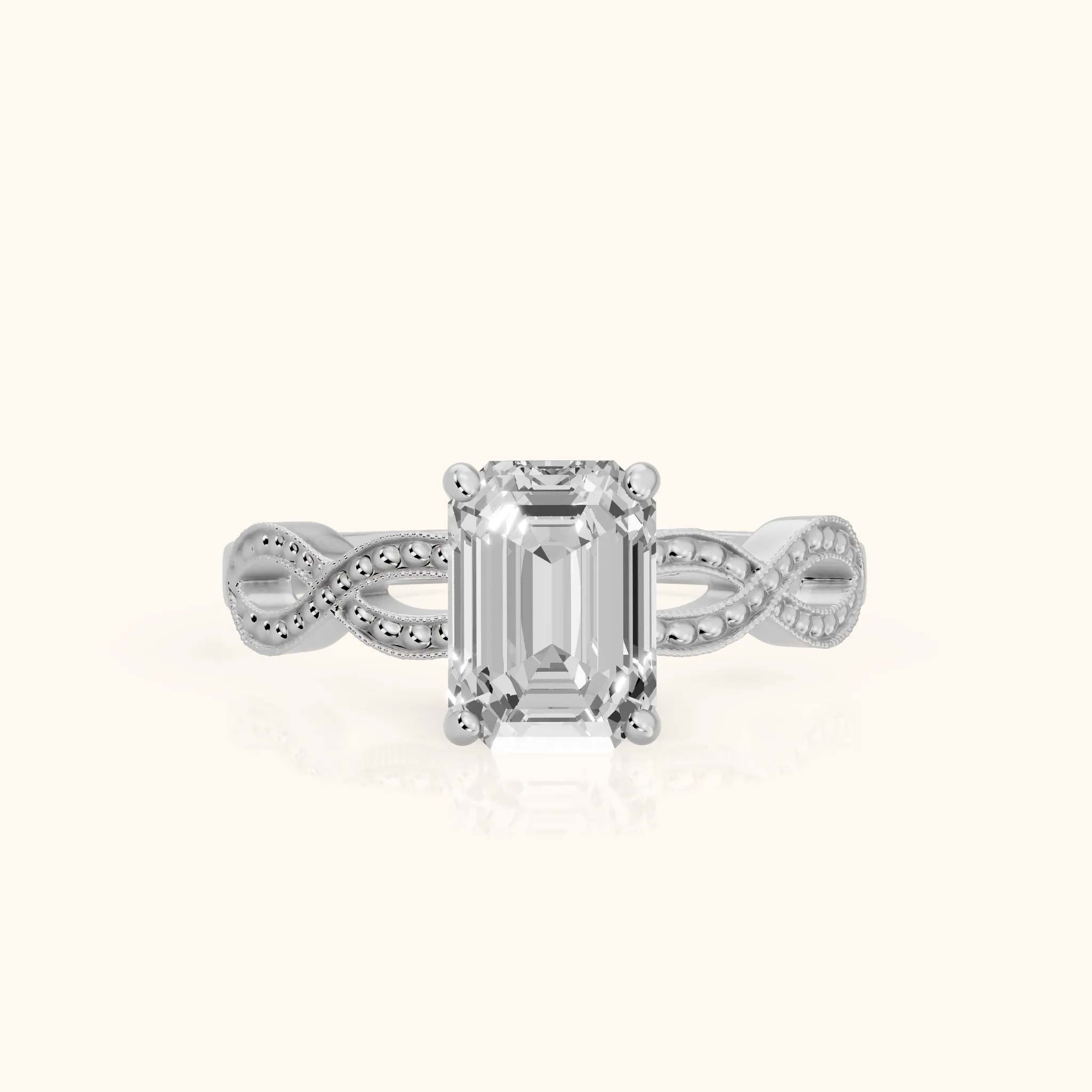 Jeanie Twist Solitaire Emerald Diamond Engagement Ring in Silver — view 1