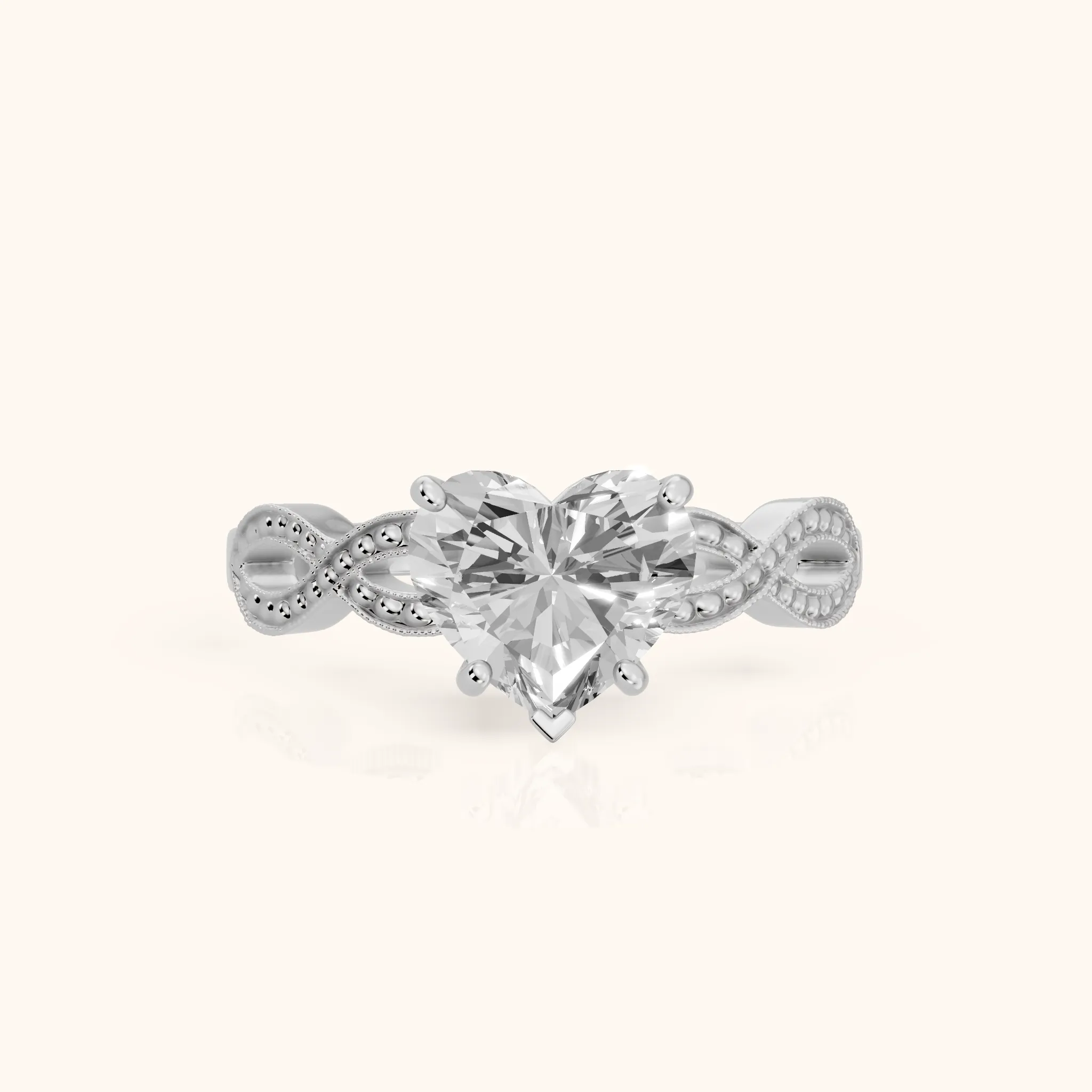 Jeanie Twist Solitaire Heart Diamond Engagement Ring in Silver — view 1