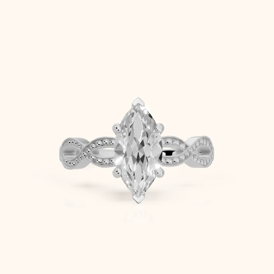 Jeanie Twist Solitaire Marquise Diamond Engagement Ring in Silver — view 2