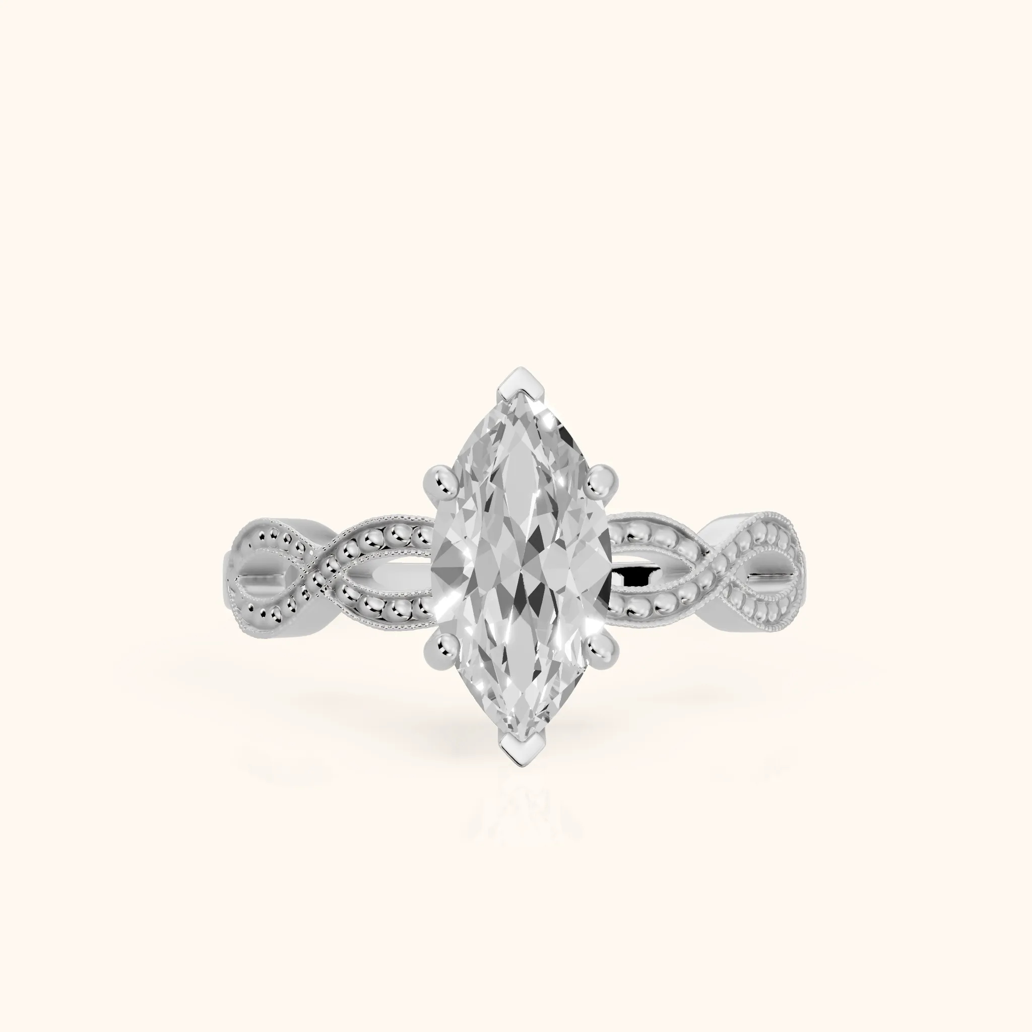 Jeanie Twist Solitaire Marquise Diamond Engagement Ring in Silver — view 1