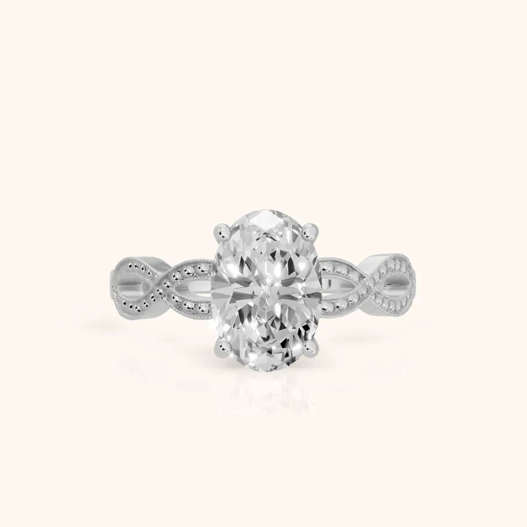 Jeanie Twist Solitaire Oval Diamond Engagement Ring in Silver — view 2